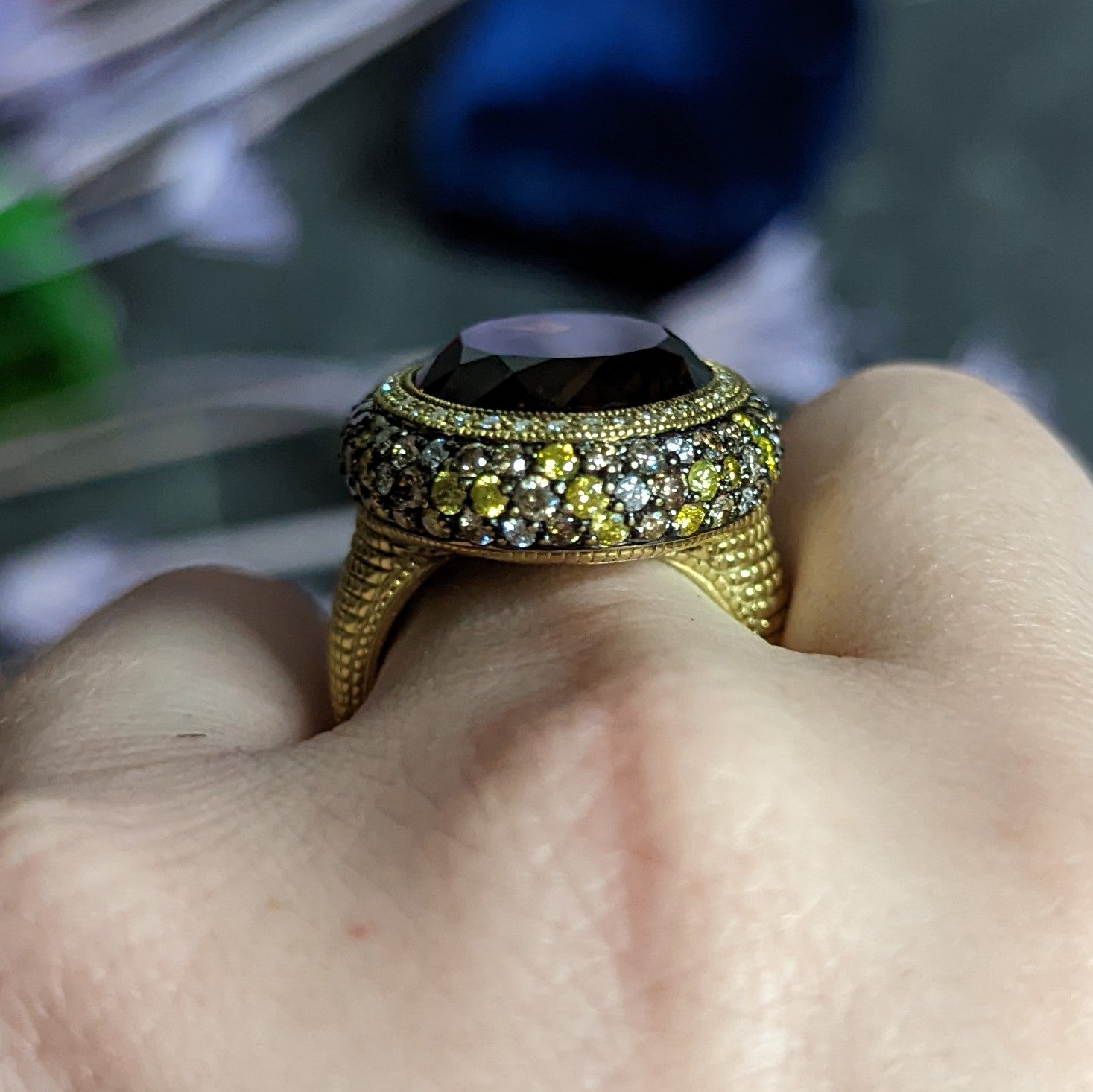 Judith Ripka Citrine Diamond & Fancy Colored Diamond 18 Karat Gold Monaco Ring Wilson's Estate Jewelry