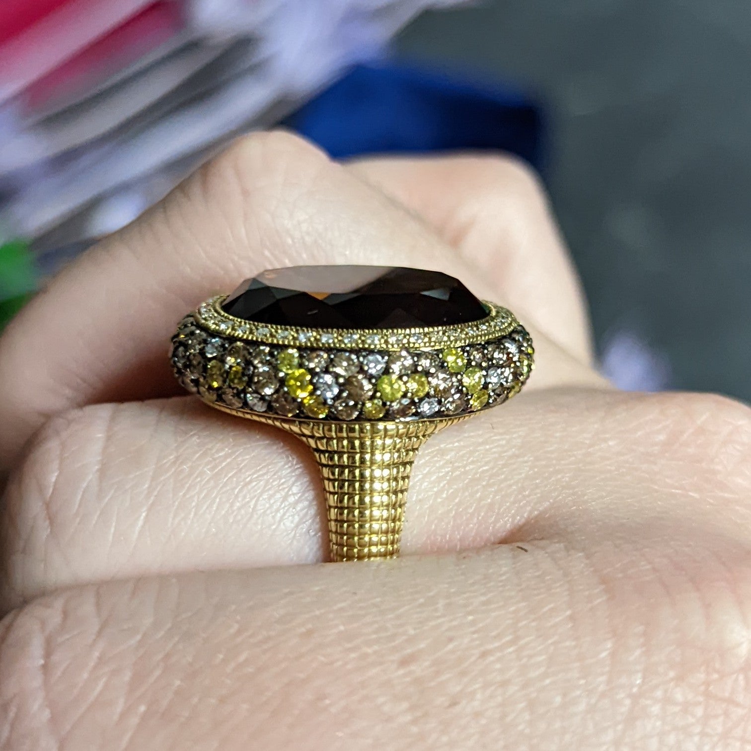 Judith Ripka Citrine Diamond & Fancy Colored Diamond 18 Karat Gold Monaco Ring Wilson's Estate Jewelry