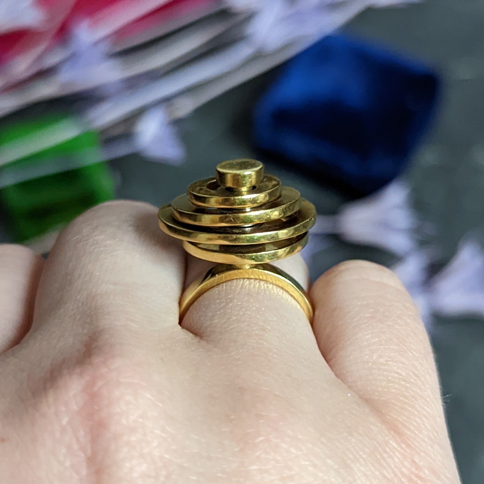French 1960's Vintage 18 Karat Yellow Gold Fidget Spinner Ring Wilson's Estate Jewelry