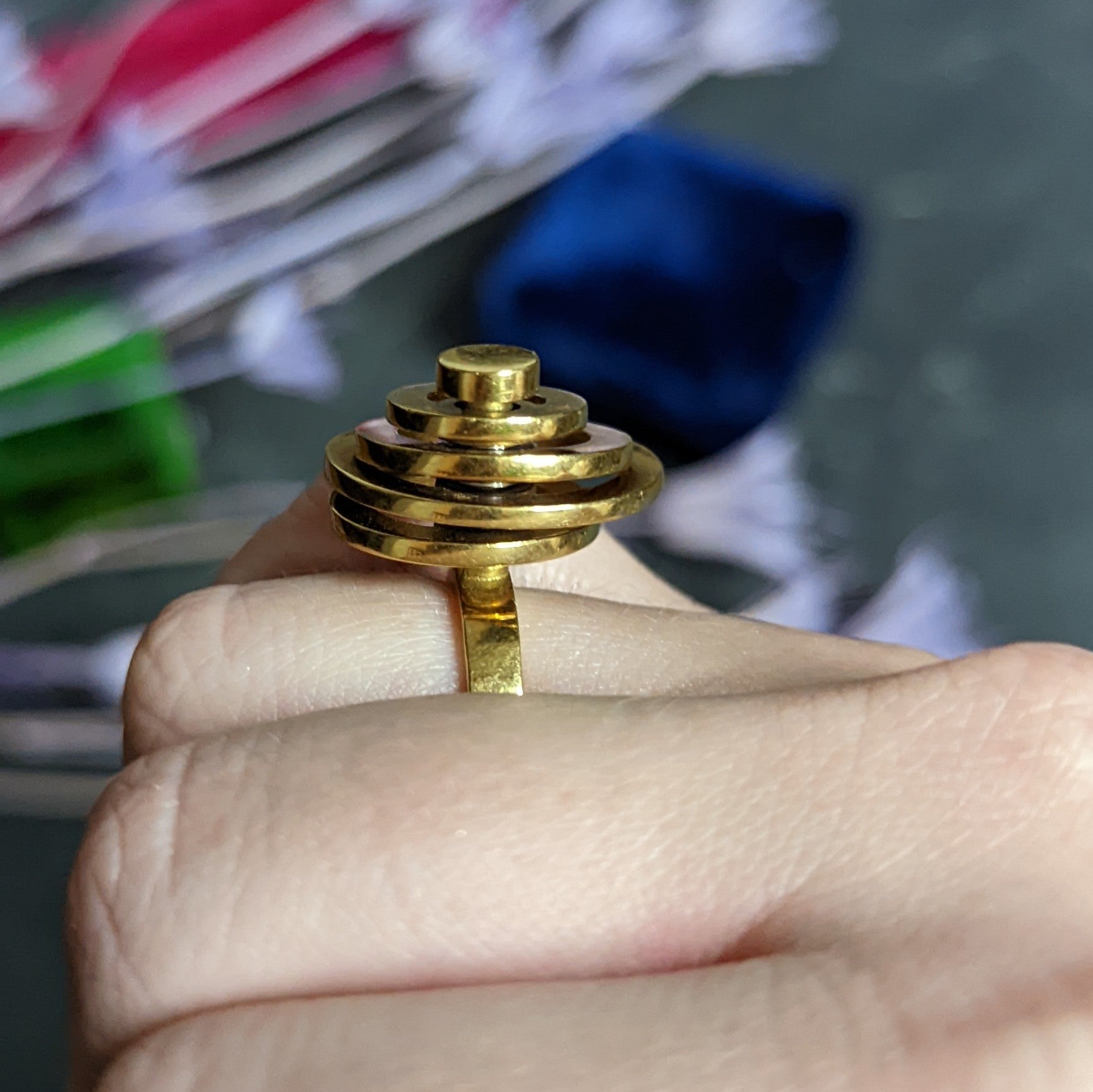 French 1960's Vintage 18 Karat Yellow Gold Fidget Spinner Ring Wilson's Estate Jewelry