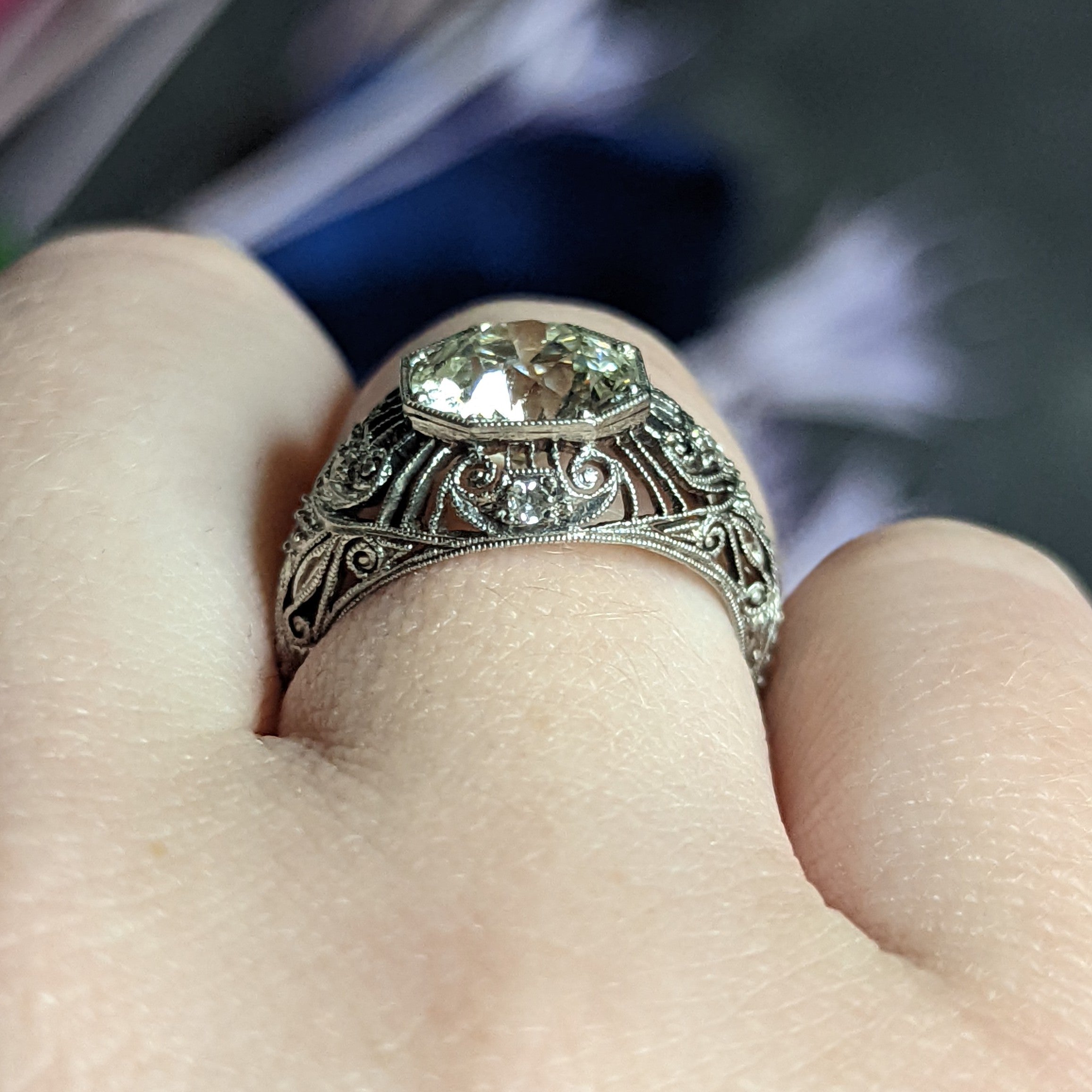 Antique Edwardian 2.45 Carats Old European Diamond Platinum Bombe Engagement Ring Wilson's Estate Jewelry