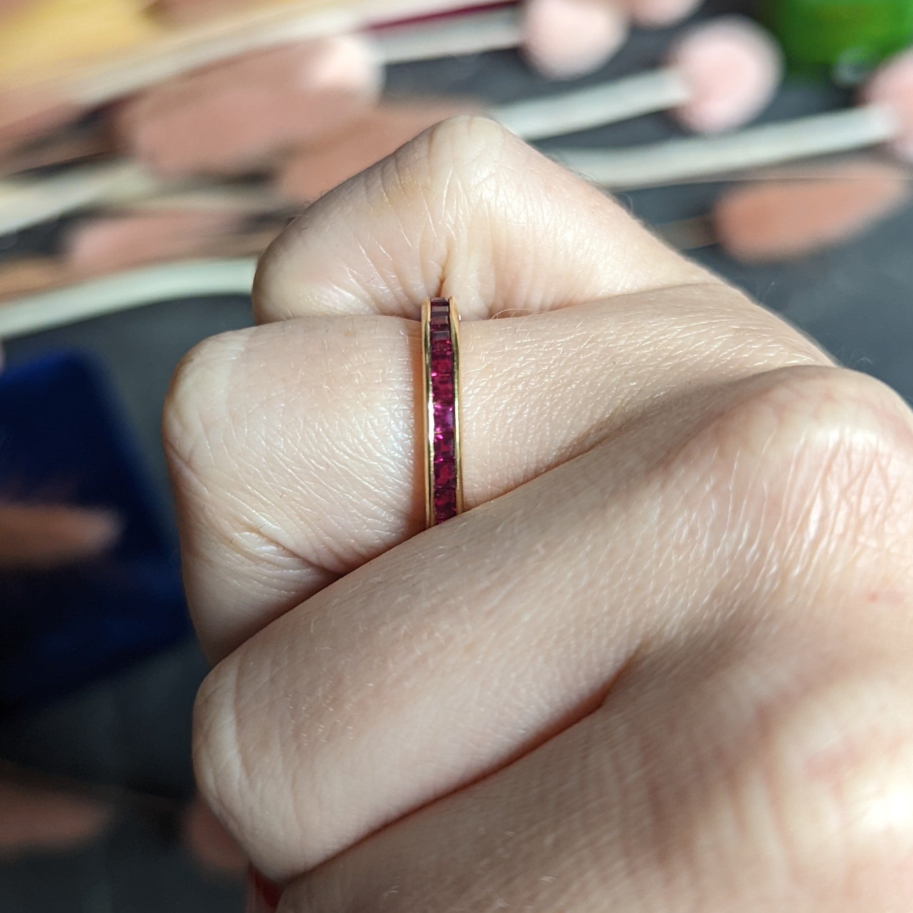 1960's Vintage 2.00 CTW Ruby 14 Karat Gold Eternity Band Ring Wilson's Estate Jewelry