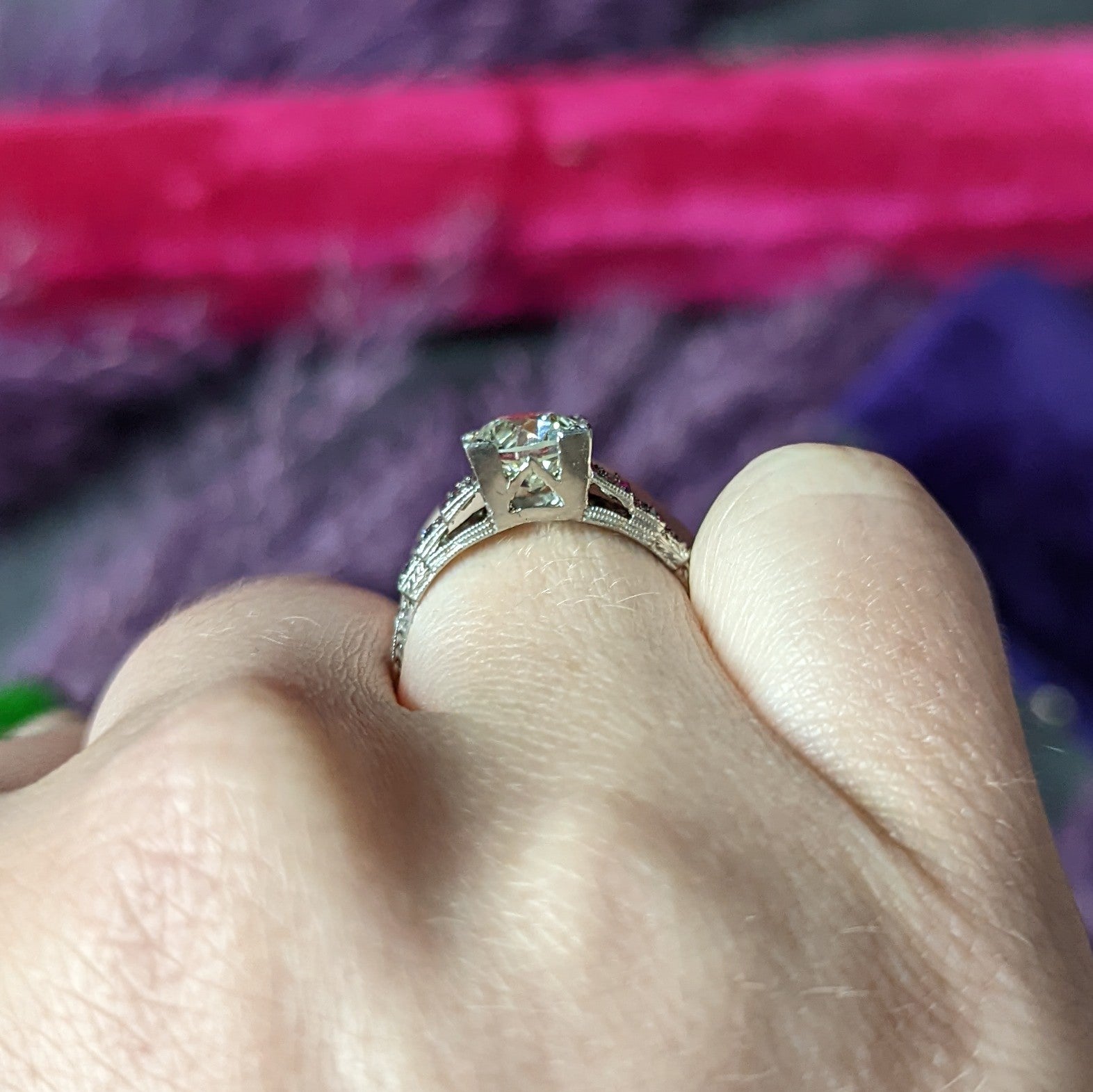 Art Deco Old European 1.82 CTW Diamond Platinum Stepped Engagement Ring GIA Wilson's Estate Jewelry