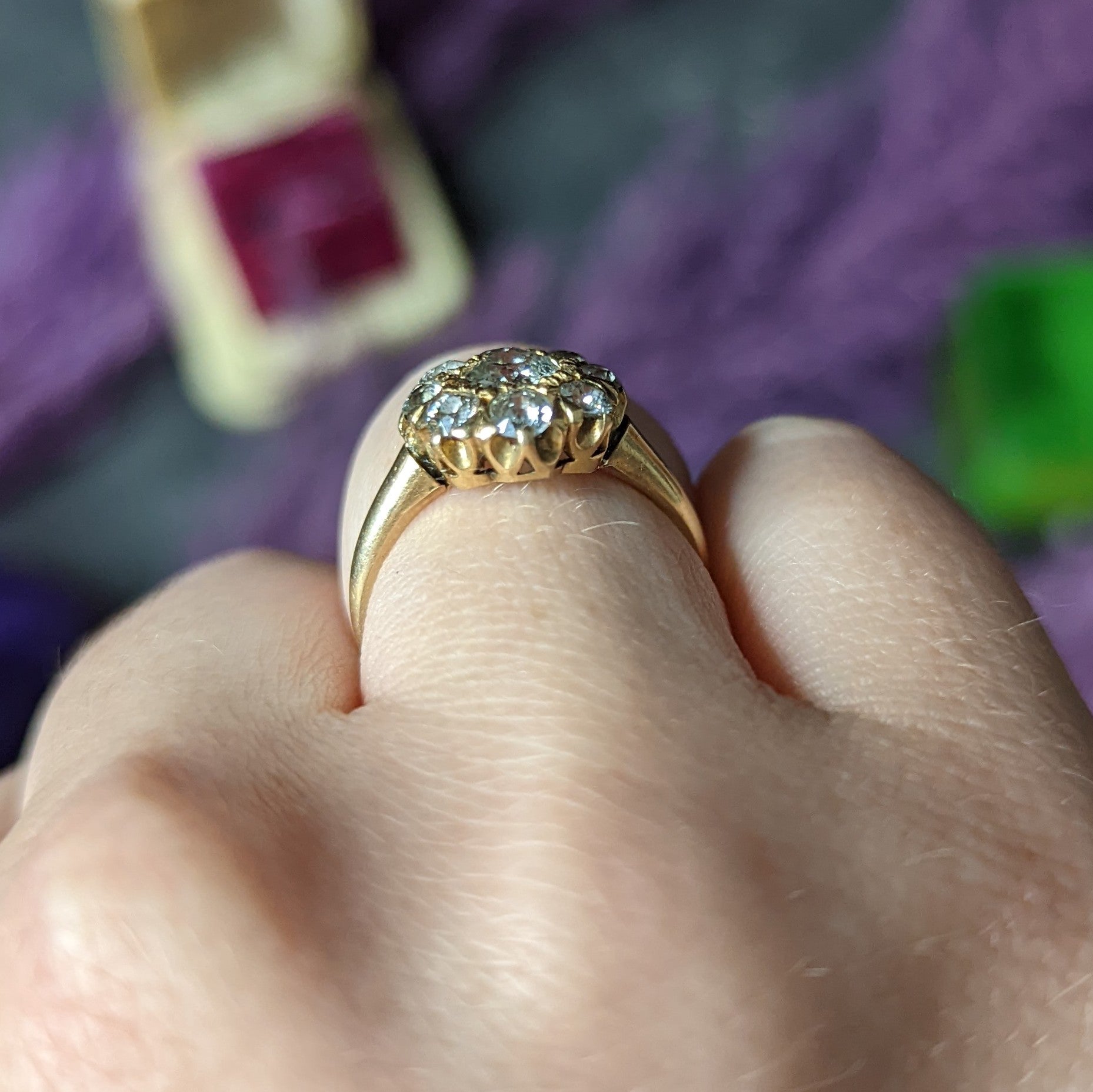 1880's Victorian Antique 1.50 CTW Old Mine Diamond 14 Karat Yellow Gold Cluster Ring Wilson's Estate Jewelry
