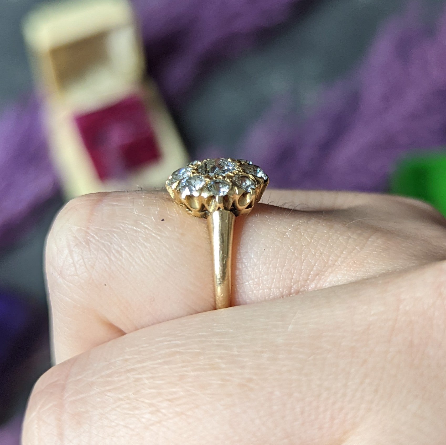 1880's Victorian Antique 1.50 CTW Old Mine Diamond 14 Karat Yellow Gold Cluster Ring Wilson's Estate Jewelry