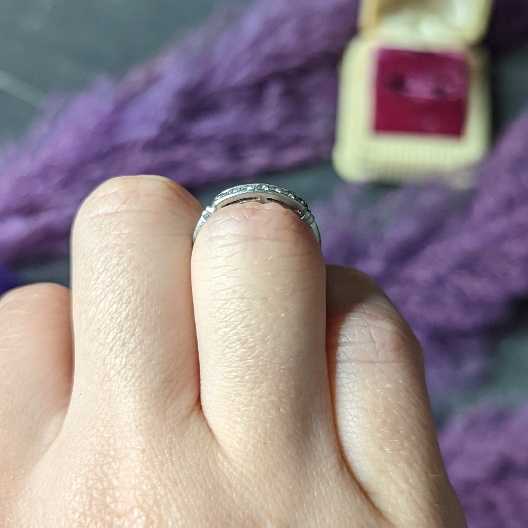 Mid-Century Diamond Platinum Channel Band Ring Wilson's Estate Jewelry