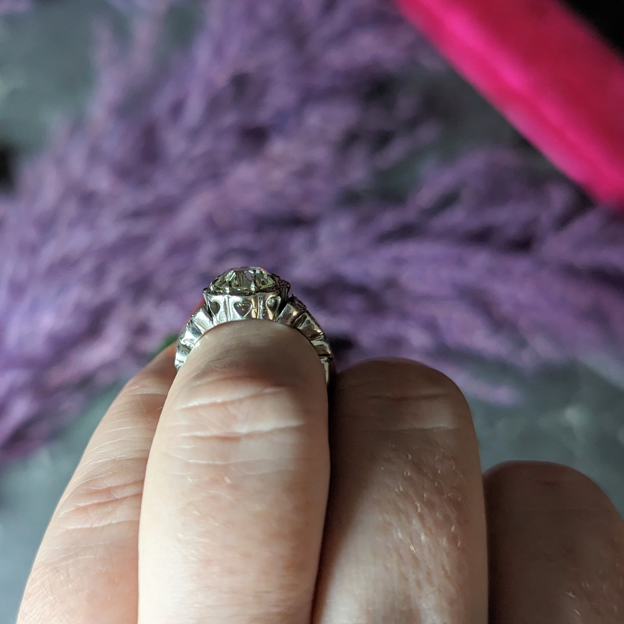 Vintage 2.17 CTW Old Mine Diamond 14 Karat White Gold Flower Cluster Engagement Ring Wilson's Estate Jewelry