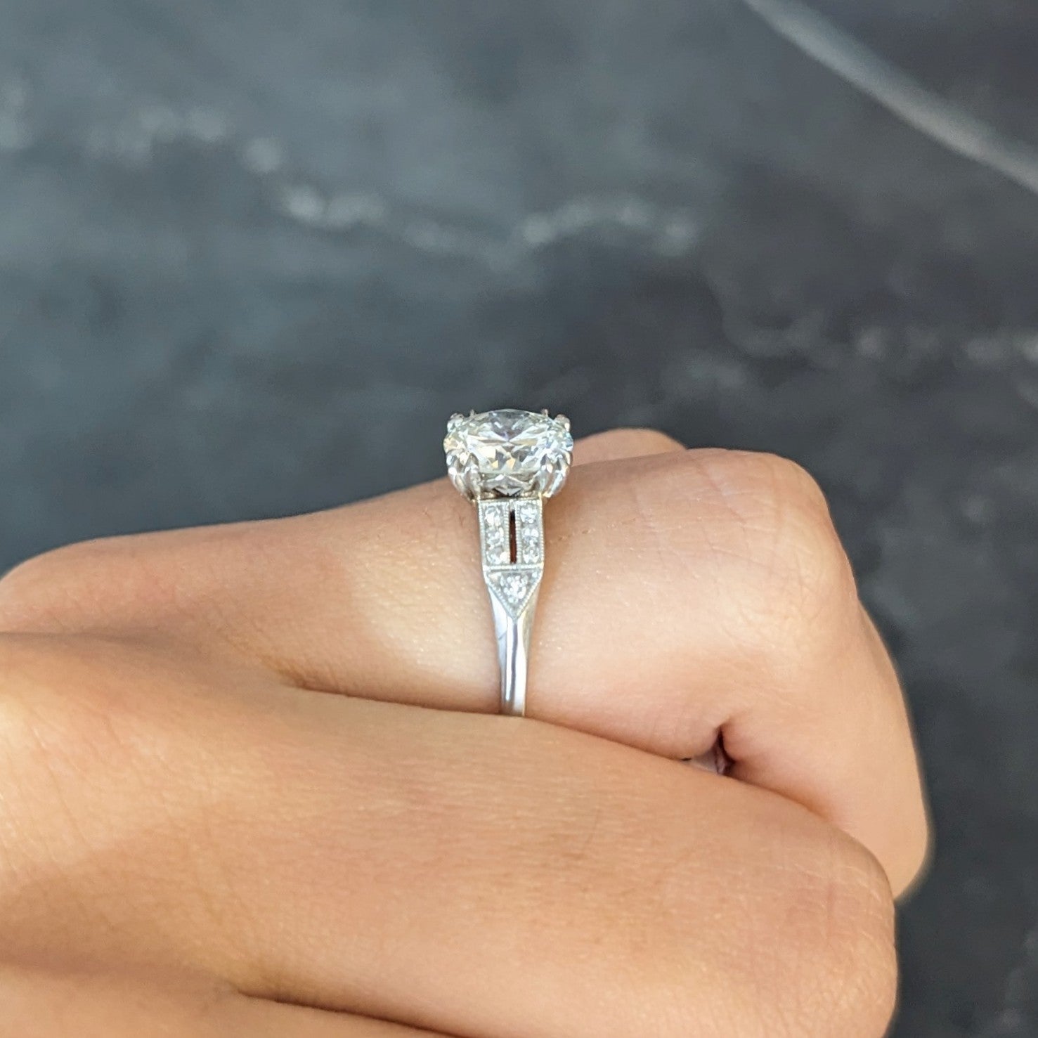 Retro 2.01 CTW Old European Cut Diamond Platinum Arrow Engagement Ring GIA Wilson's Estate Jewelry