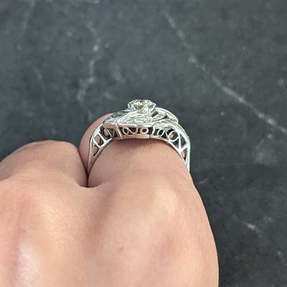 Mid-Century 1.33 CTW Old European Cut Diamond Platinum Swirl Bypass Ring Wilson's Estate Jewelry