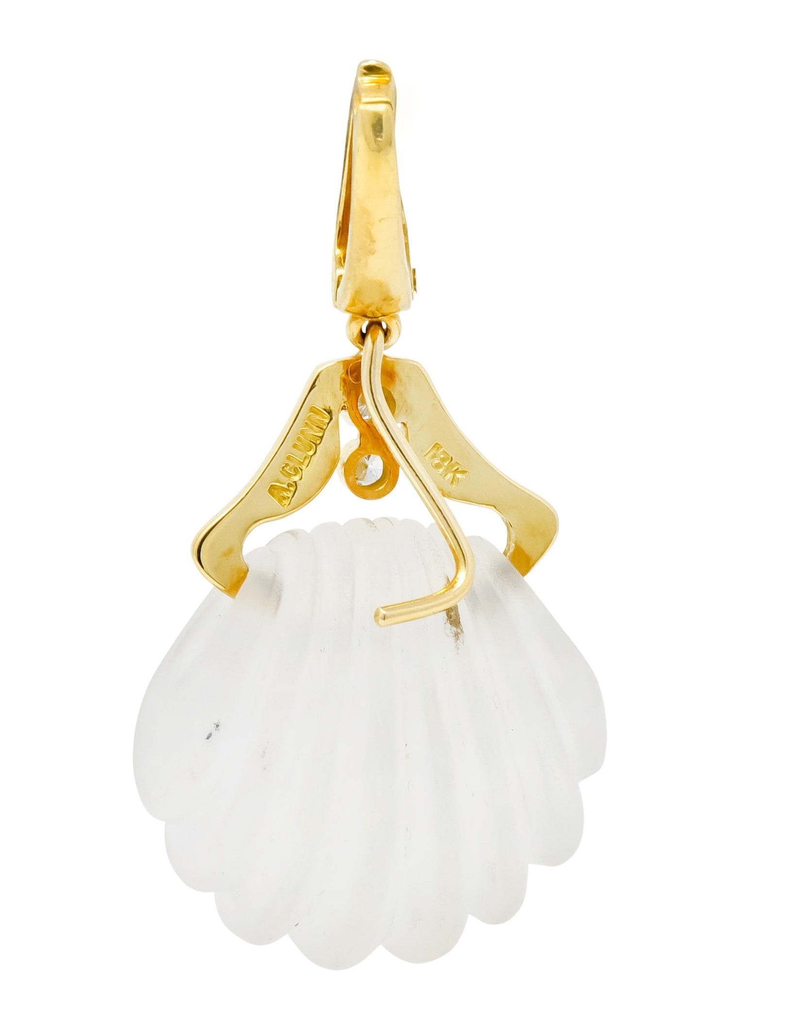 Andrew Clunn Vintage Diamond Rock Crystal 18 Karat Gold Shell Enhancer Pendant - Wilson's Estate Jewelry