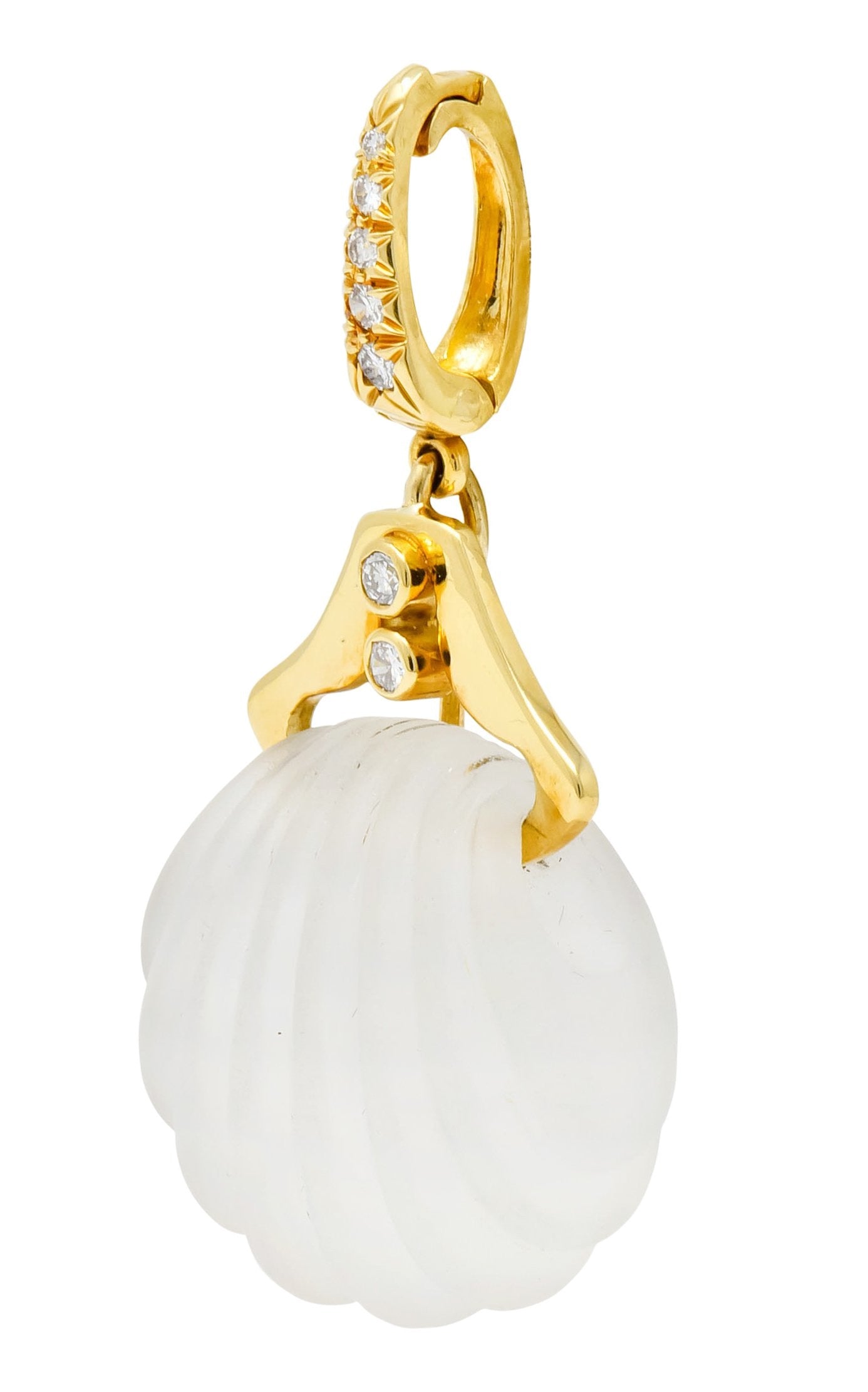 Andrew Clunn Vintage Diamond Rock Crystal 18 Karat Gold Shell Enhancer Pendant - Wilson's Estate Jewelry
