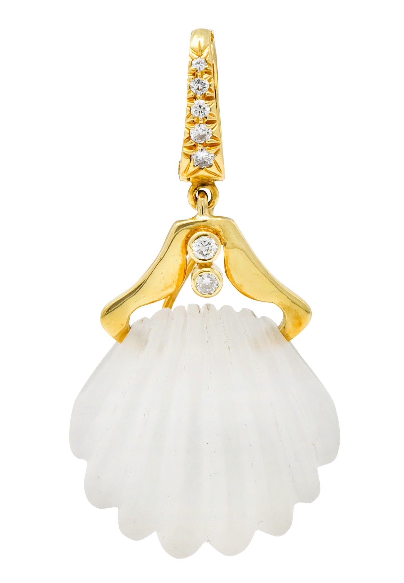 Andrew Clunn Vintage Diamond Rock Crystal 18 Karat Gold Shell Enhancer Pendant - Wilson's Estate Jewelry