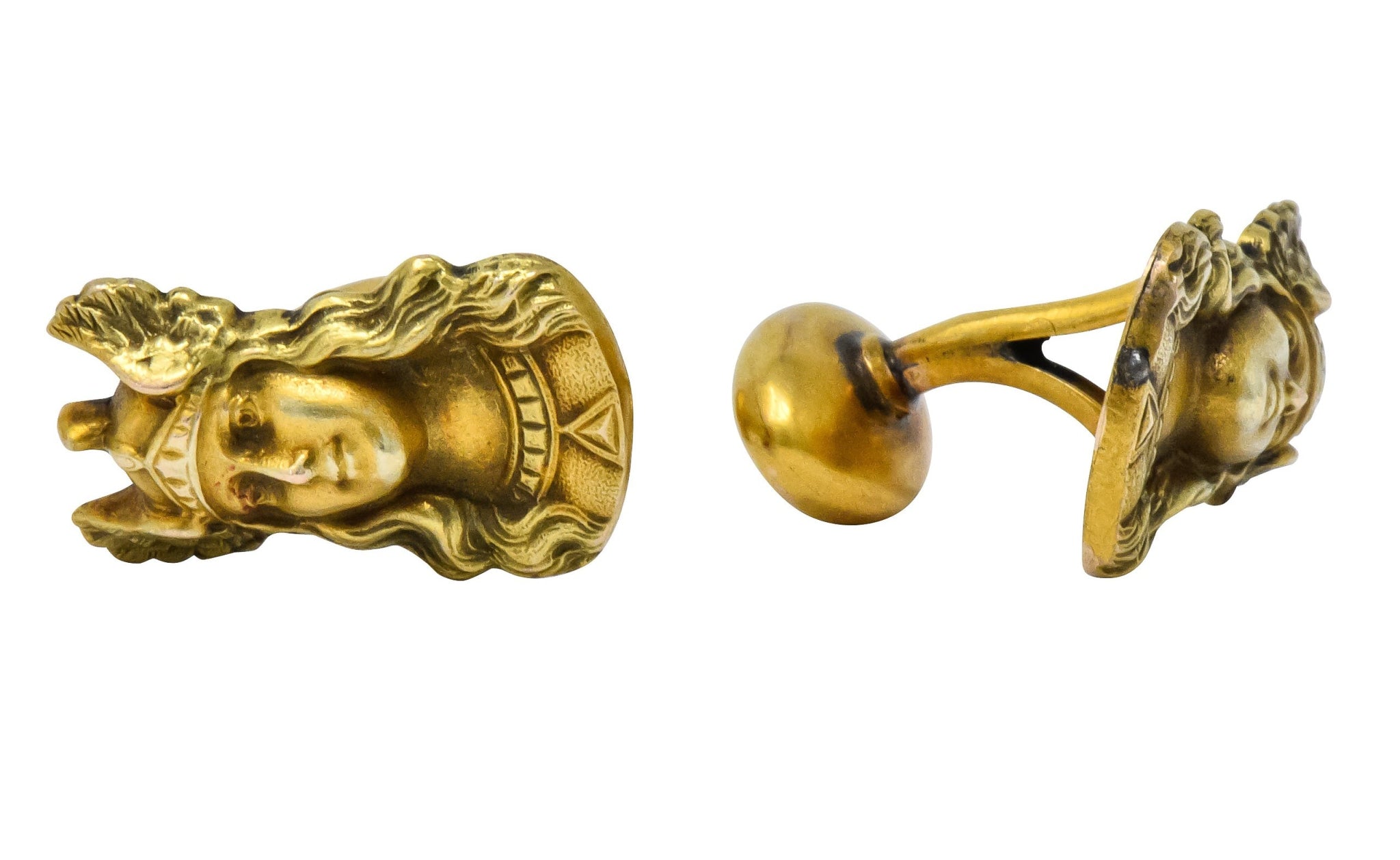 Antique 10 Karat Gold Norse Valkyrie Goddess Men's Cufflinks - Wilson's Estate Jewelry