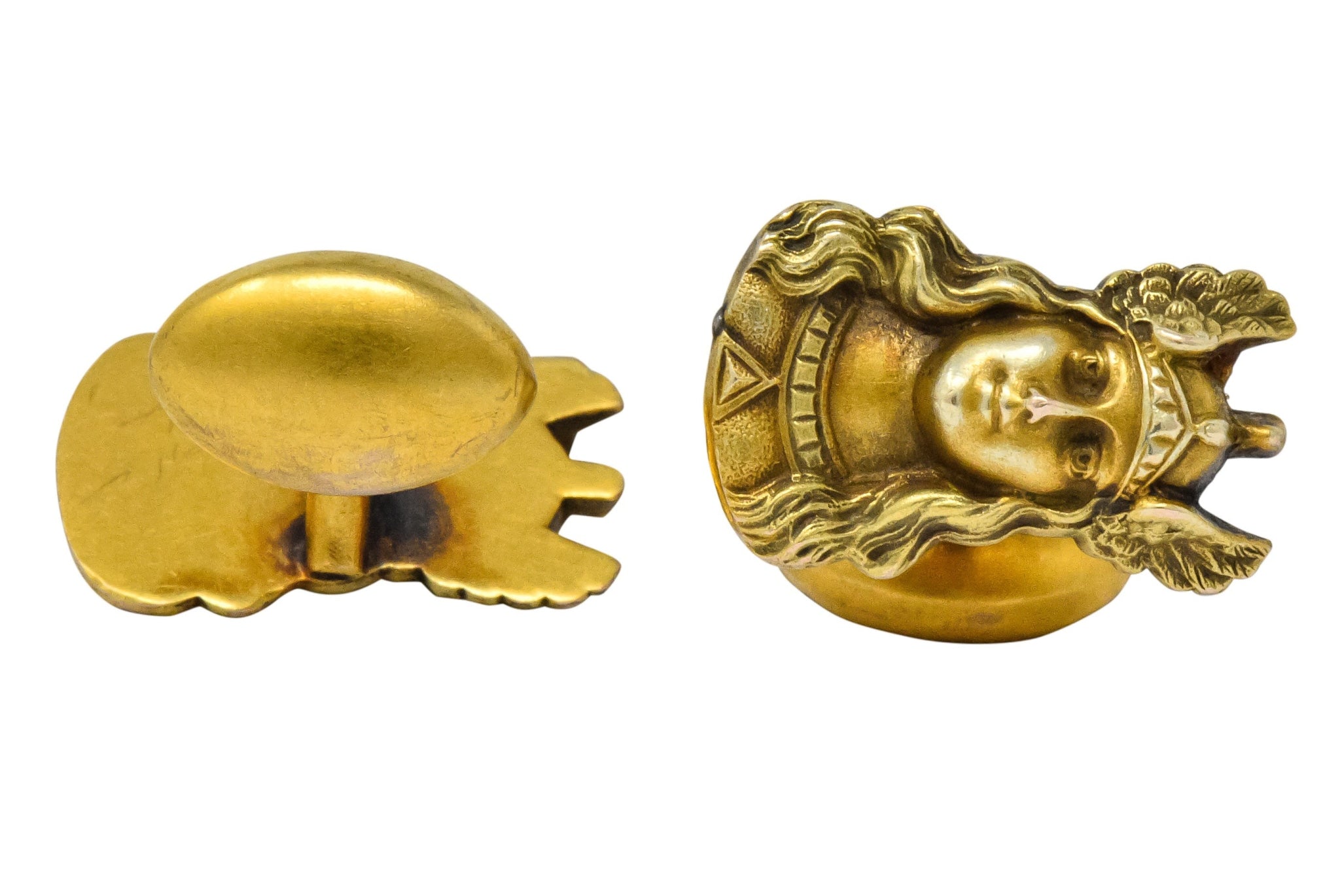 Antique 10 Karat Gold Norse Valkyrie Goddess Men's Cufflinks - Wilson's Estate Jewelry