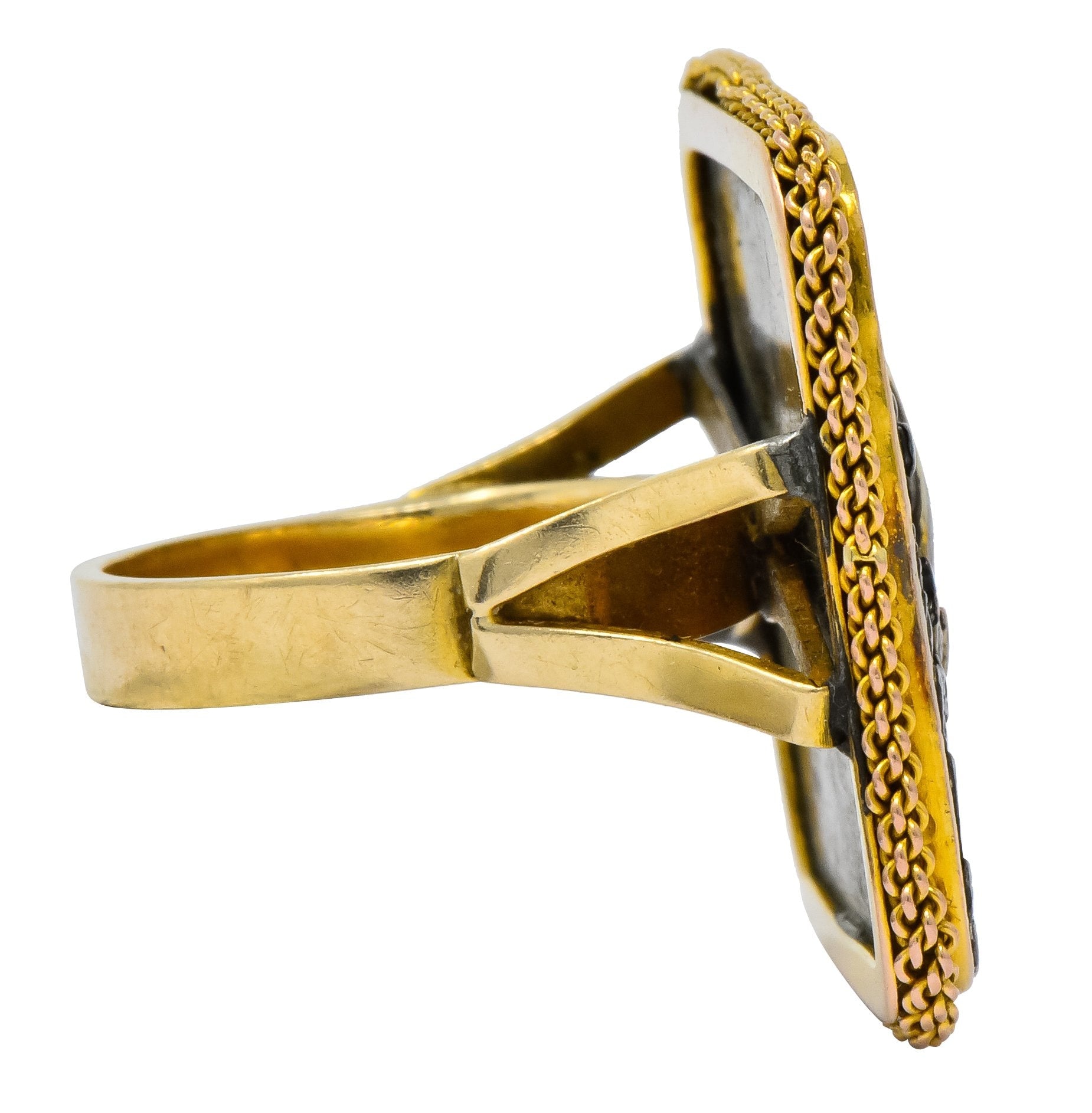 Antique Victorian 14 Karat Gold Copper Shakudō Ocean Ship Ring - Wilson's Estate Jewelry