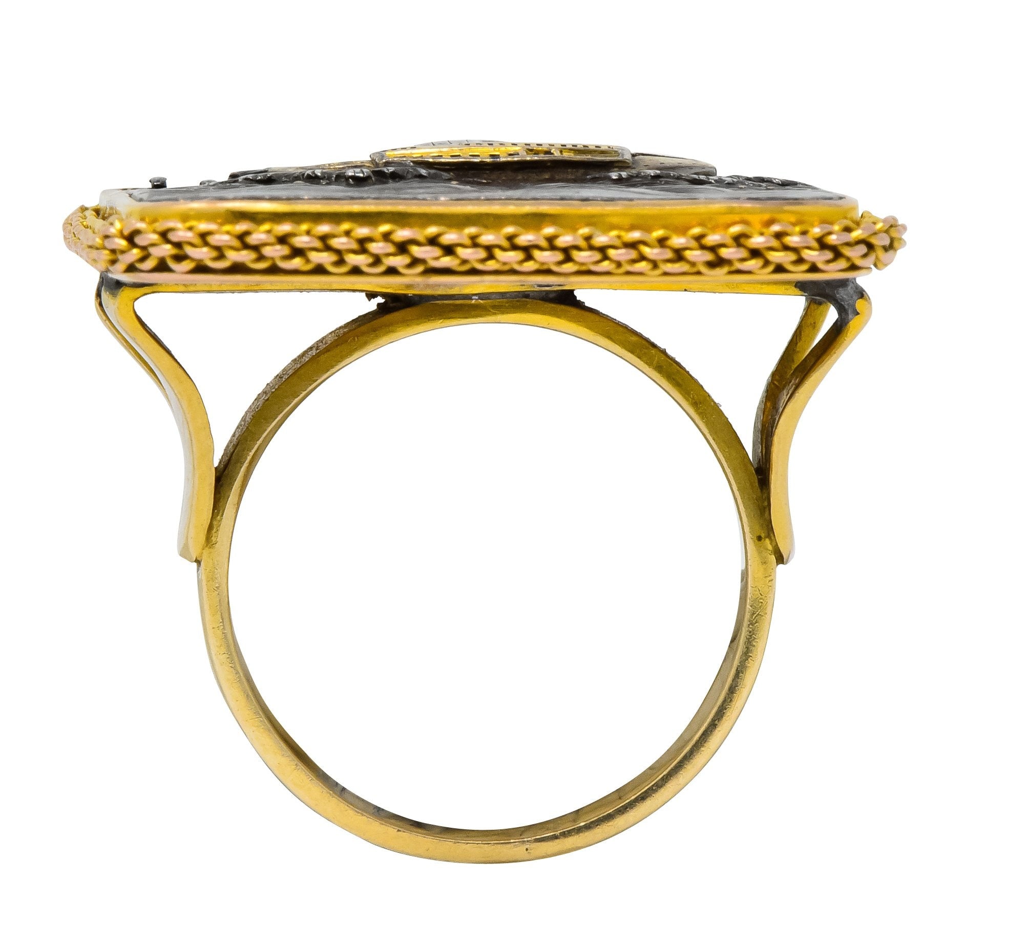 Antique Victorian 14 Karat Gold Copper Shakudō Ocean Ship Ring - Wilson's Estate Jewelry