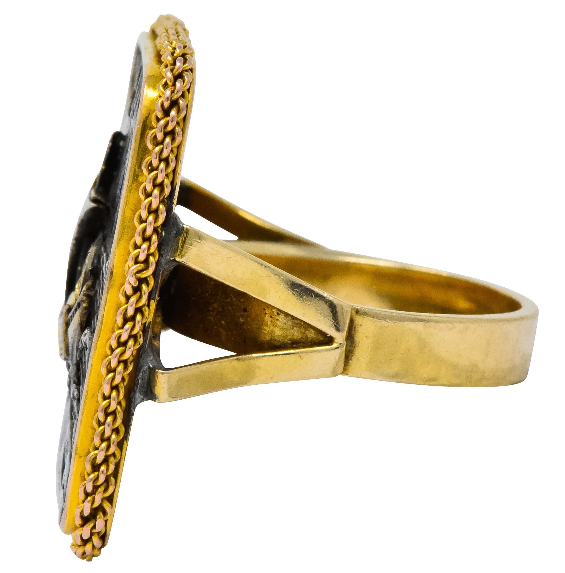 Antique Victorian 14 Karat Gold Copper Shakudō Ocean Ship Ring - Wilson's Estate Jewelry