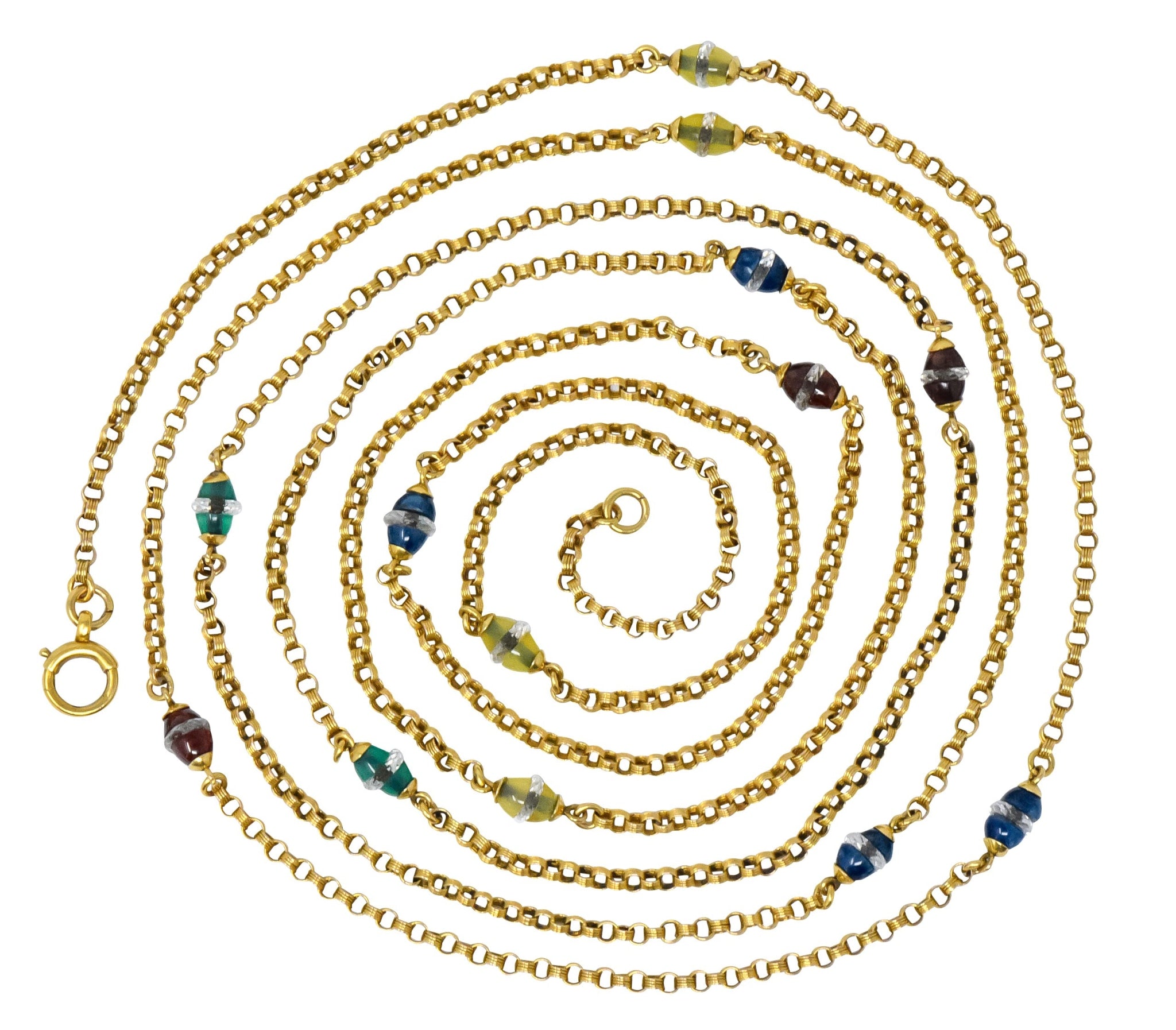 Antique Victorian Multi-Gem Rock Crystal 14 Karat Gold Station Necklace - Wilson's Estate Jewelry