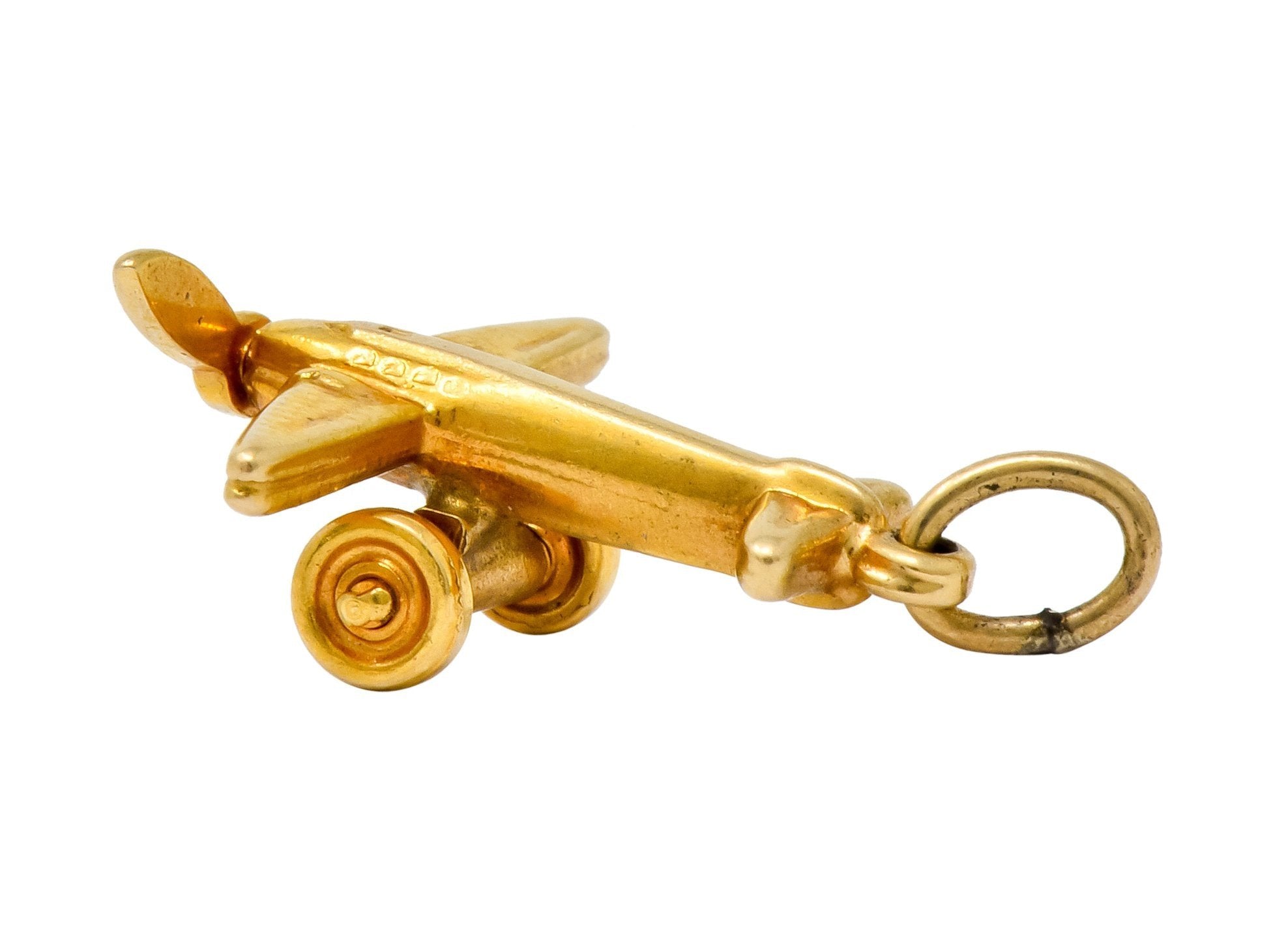 Art Deco Articulated 14 Karat Gold Propeller Plane Charm Circa 1930 - Wilson's Estate Jewelry