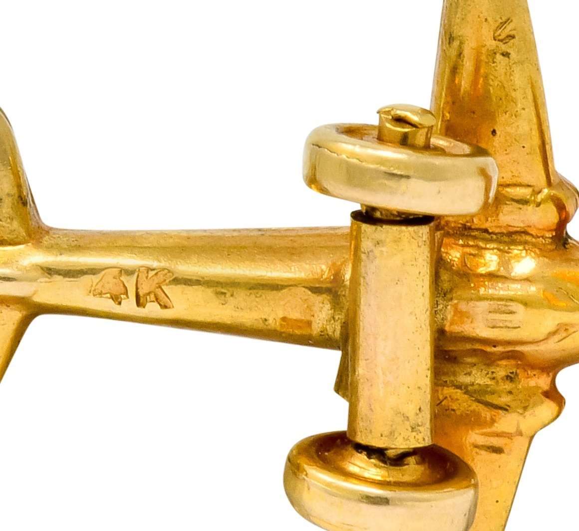 Art Deco Articulated 14 Karat Gold Propeller Plane Charm Circa 1930 - Wilson's Estate Jewelry