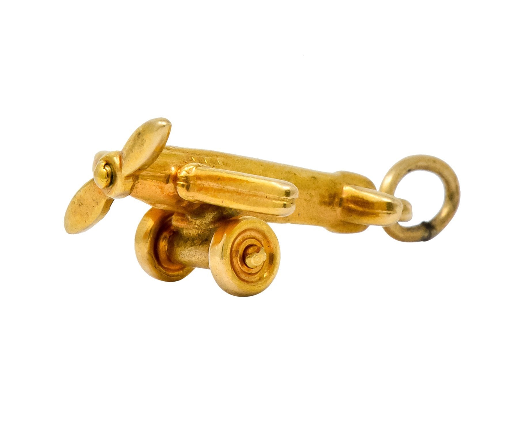 Art Deco Articulated 14 Karat Gold Propeller Plane Charm Circa 1930 - Wilson's Estate Jewelry