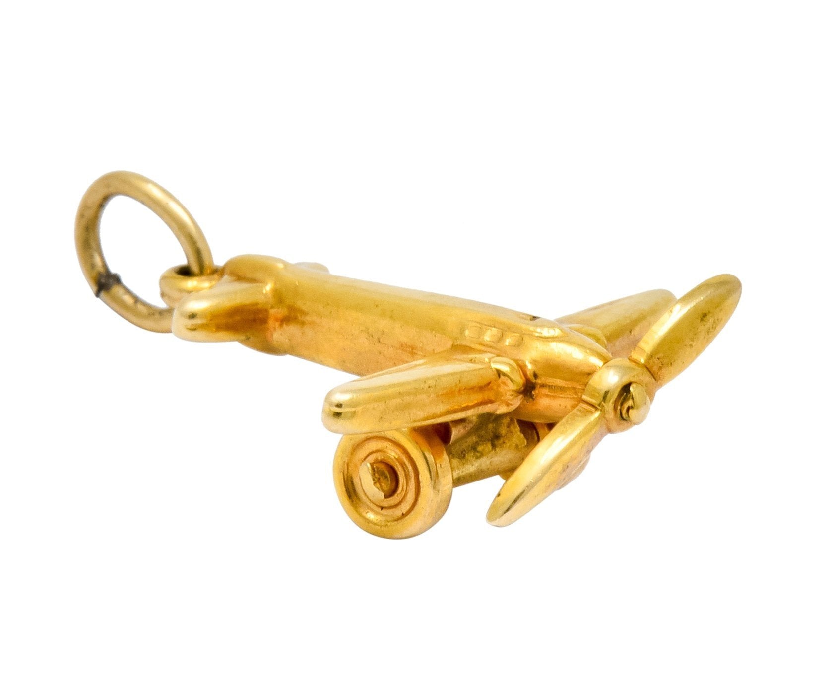 Art Deco Articulated 14 Karat Gold Propeller Plane Charm Circa 1930 - Wilson's Estate Jewelry