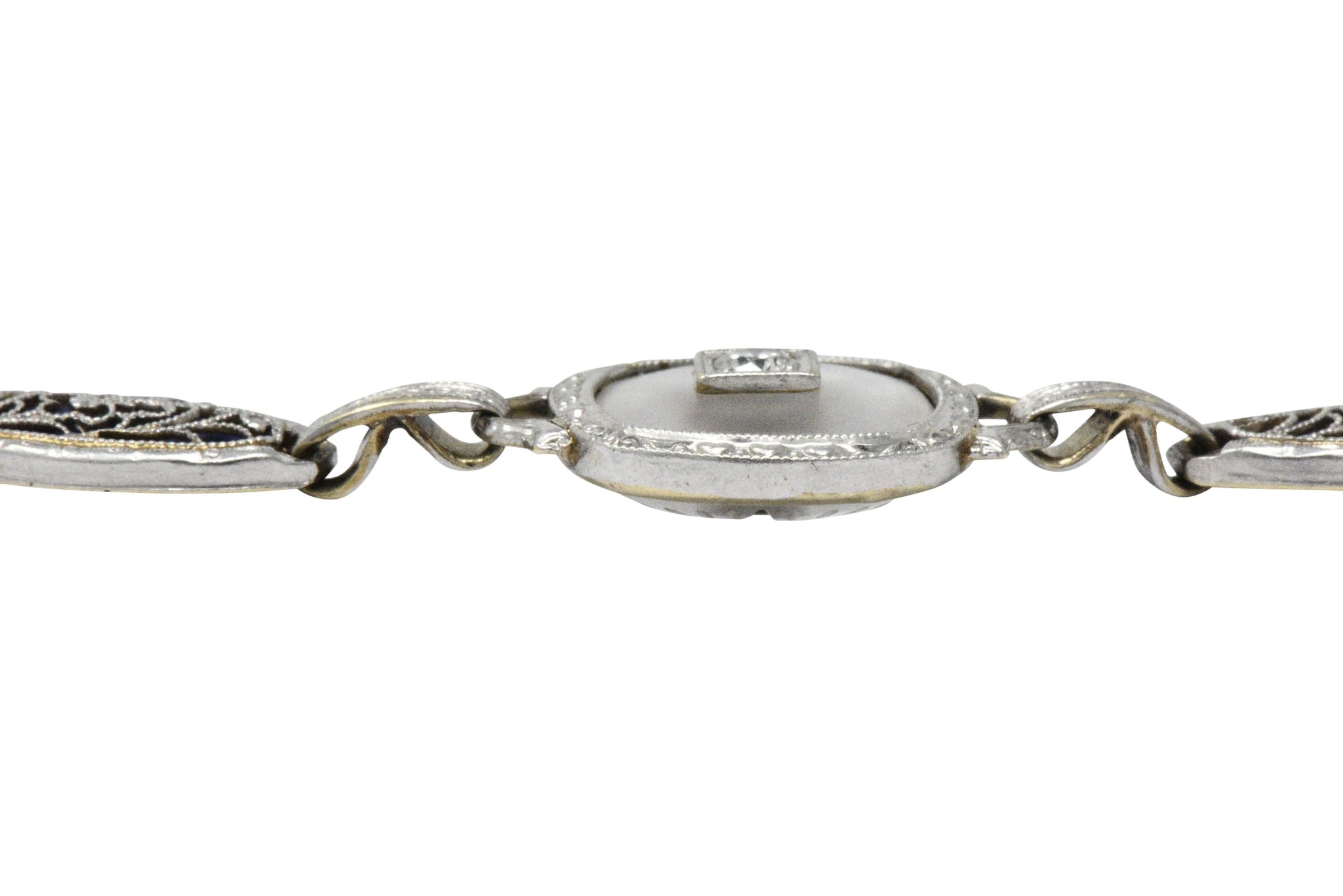 Art Deco Diamond Camphor Glass Enamel Platinum-Topped Bracelet Wilson's Estate Jewelry
