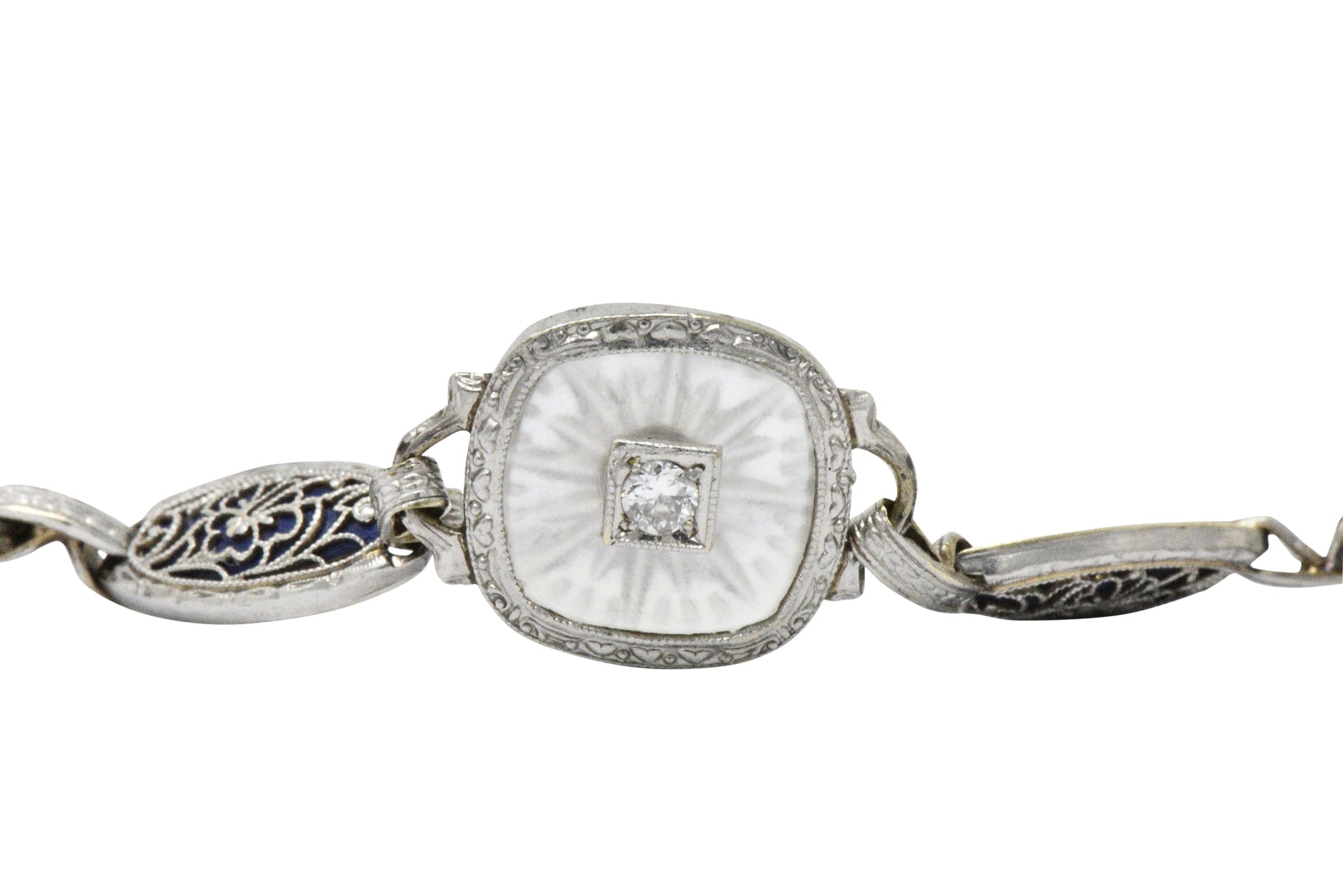 Art Deco Diamond Camphor Glass Enamel Platinum-Topped Bracelet Wilson's Estate Jewelry