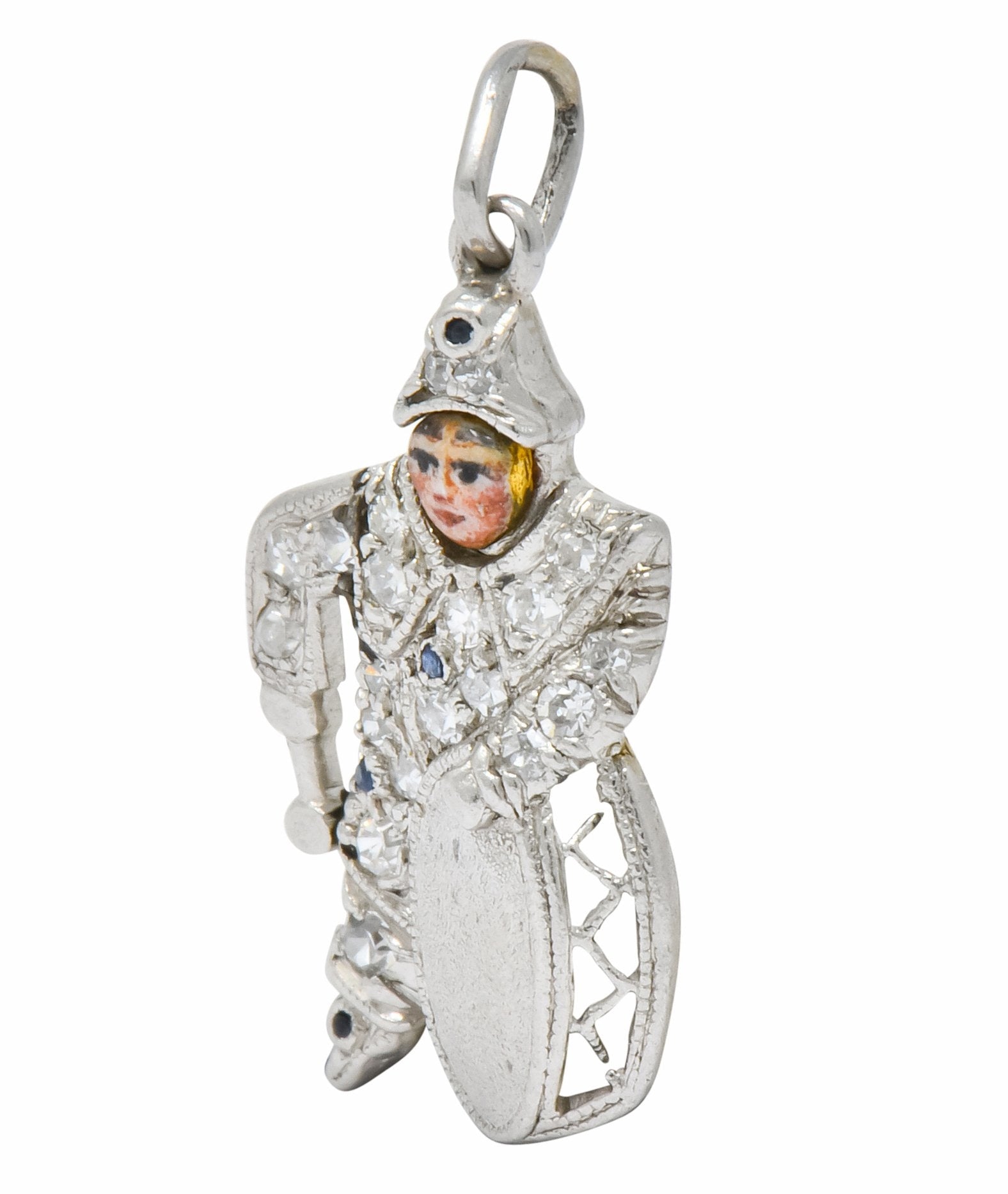 Art Deco Diamond Enamel Sapphire Platinum Drummer Boy Charm - Wilson's Estate Jewelry