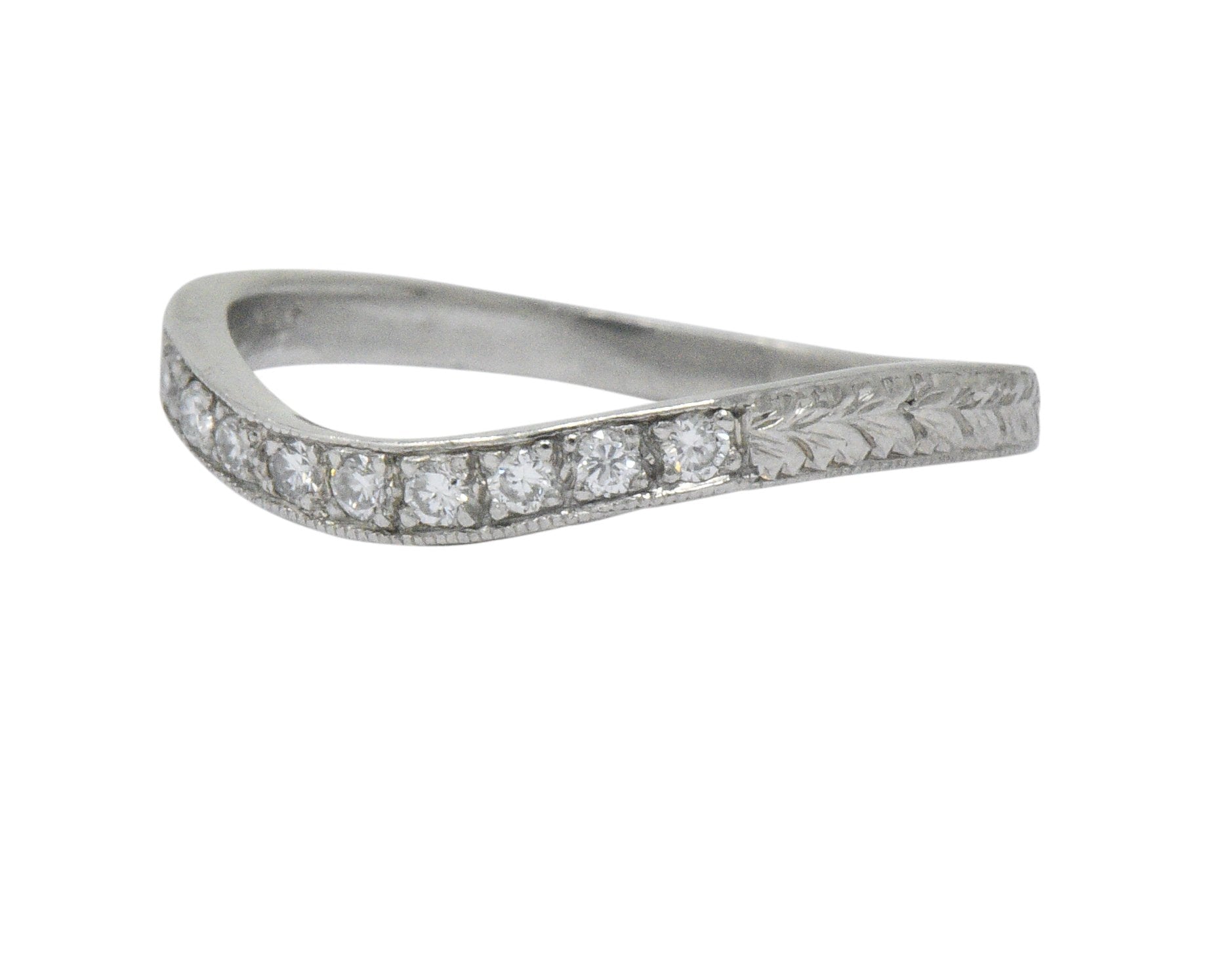 Art Deco Diamond Platinum Contoured Wedding Band Ring Wilson's Estate Jewelry
