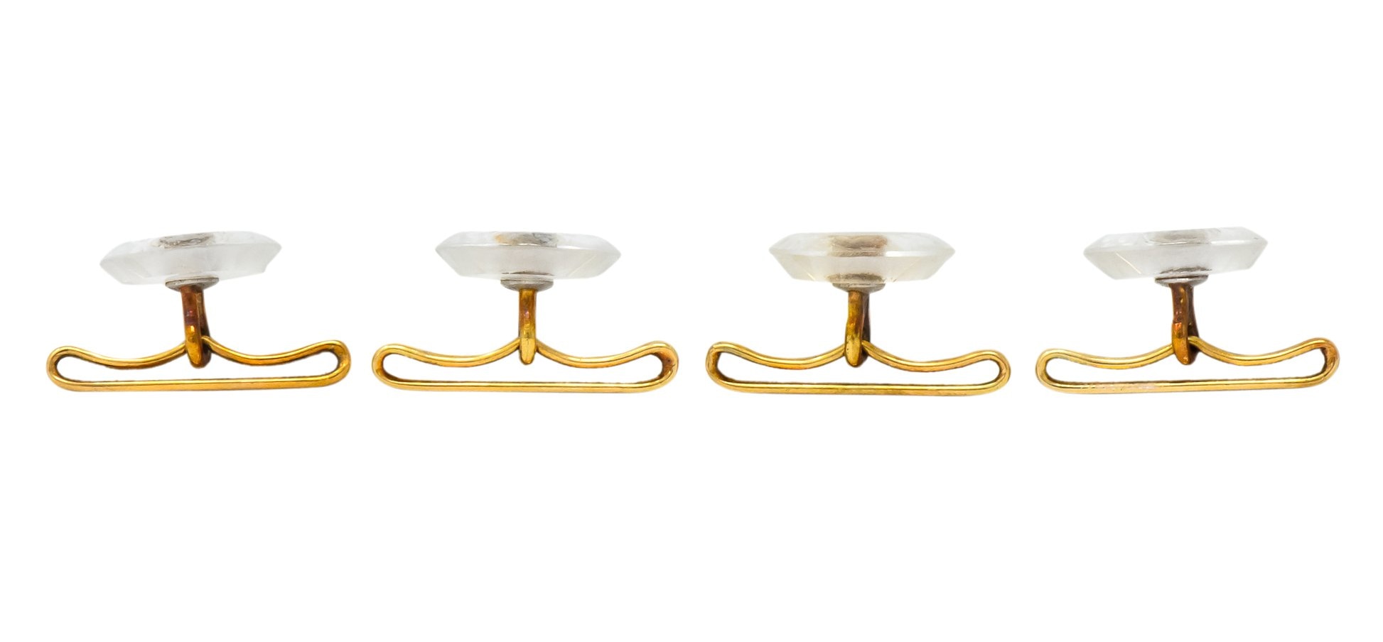 Art Deco Diamond Rock Crystal Men's 14 Karat Gold Cufflink Dress Set - Wilson's Estate Jewelry