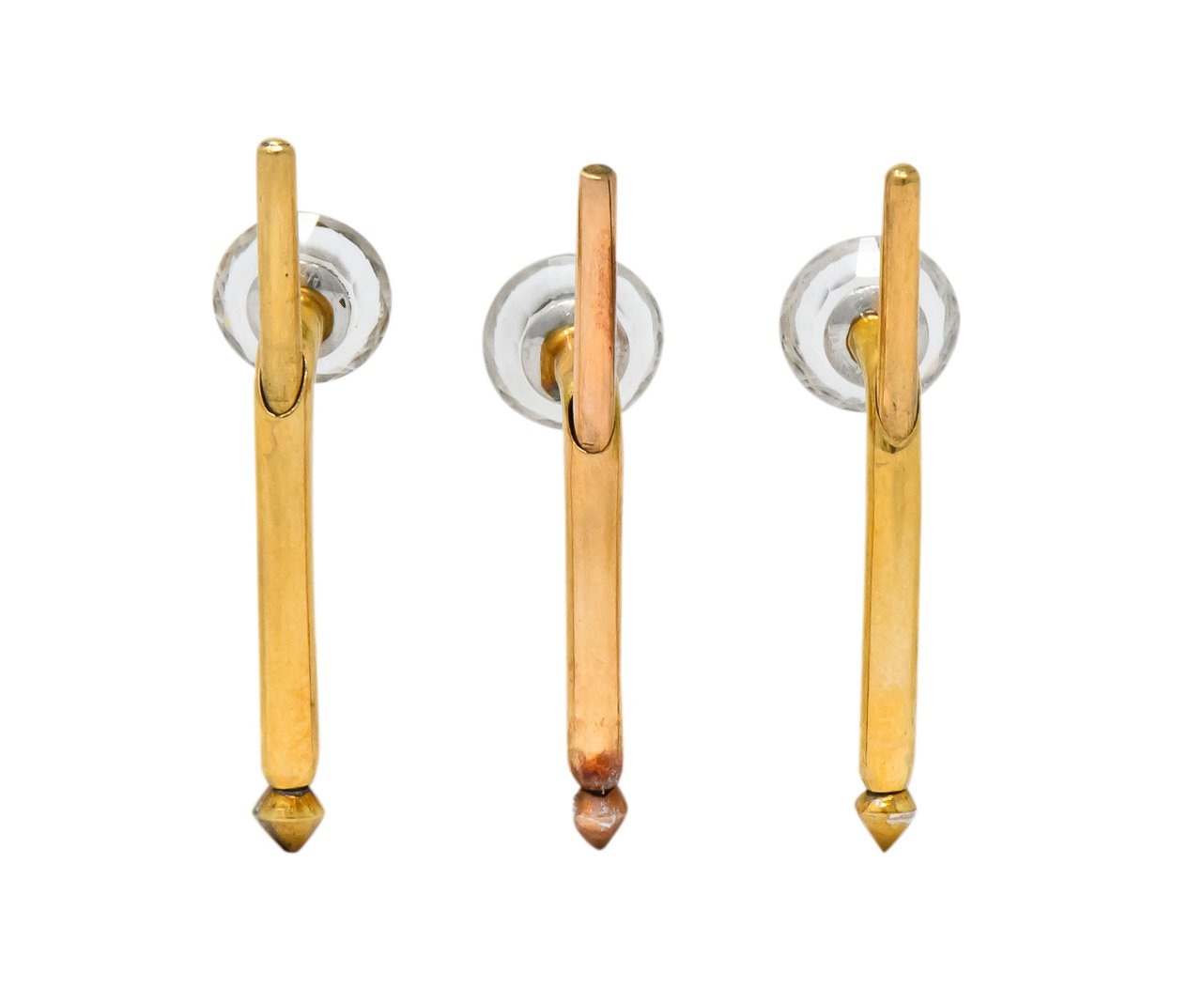 Art Deco Diamond Rock Crystal Men's 14 Karat Gold Cufflink Dress Set - Wilson's Estate Jewelry