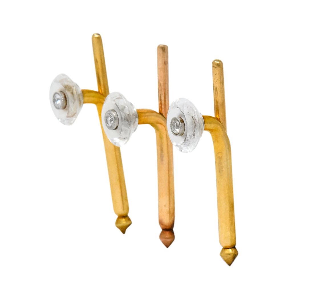 Art Deco Diamond Rock Crystal Men's 14 Karat Gold Cufflink Dress Set - Wilson's Estate Jewelry