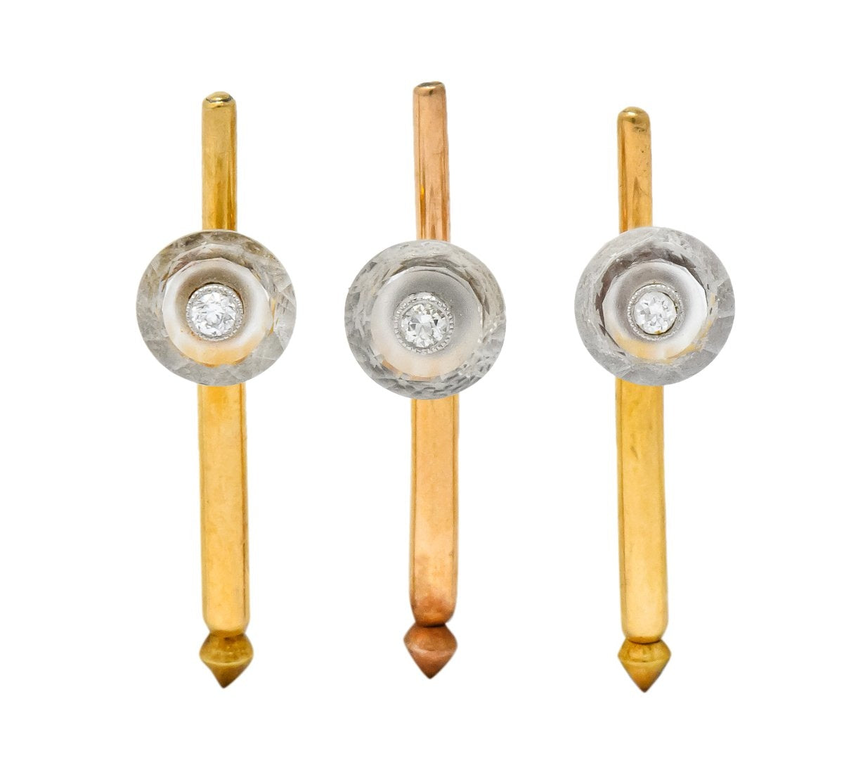 Art Deco Diamond Rock Crystal Men's 14 Karat Gold Cufflink Dress Set - Wilson's Estate Jewelry