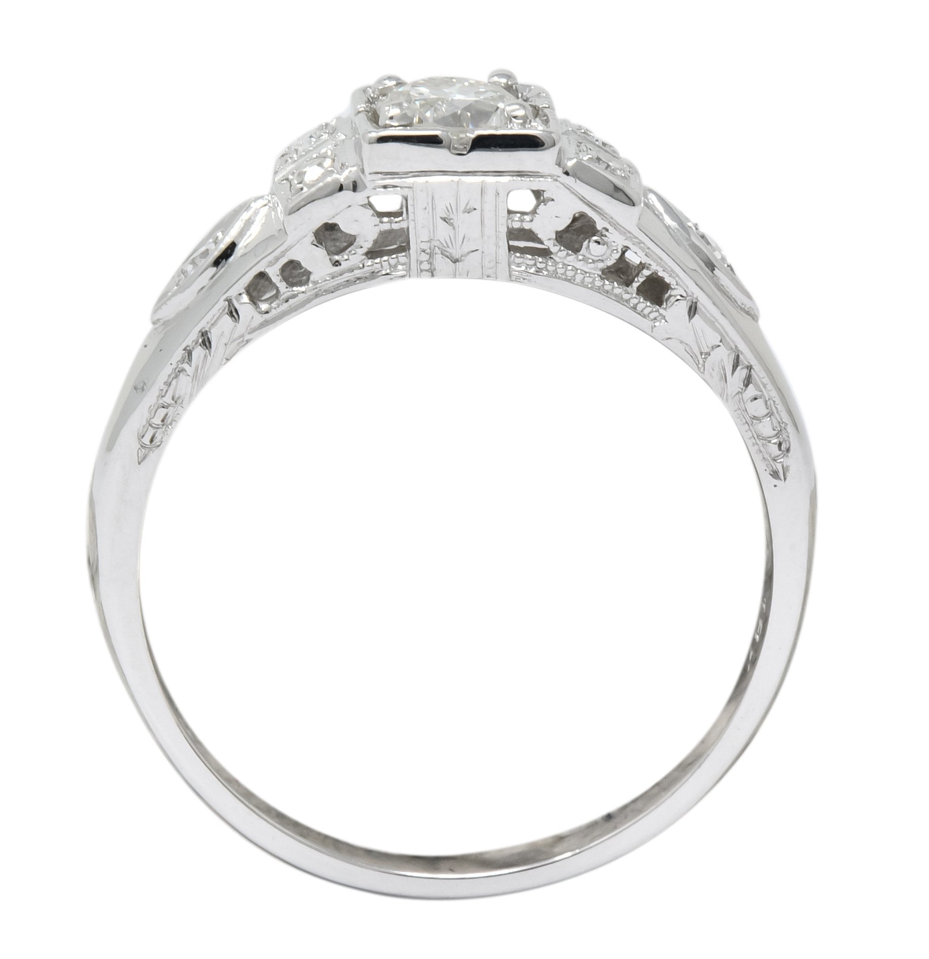 Art Deco Old European Cut Diamond 18 Karat White Gold Engagement Ring - Wilson's Estate Jewelry