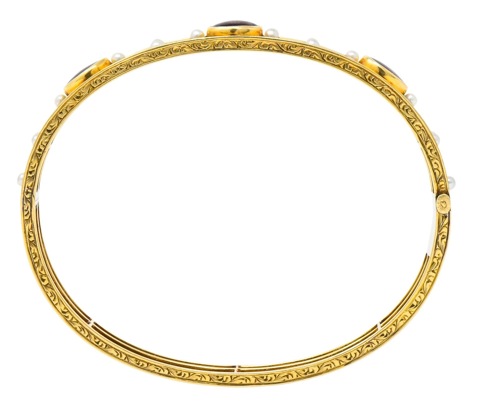 Art Nouveau Amethyst Pearl 14 Karat Gold Bangle Bracelet - Wilson's Estate Jewelry