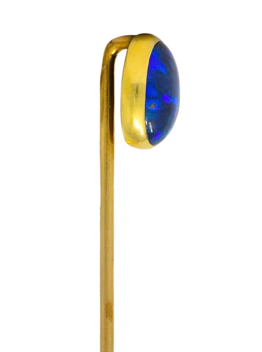 Art Nouveau Vibrant Black Opal 14 Karat Gold Stickpin - Wilson's Estate Jewelry