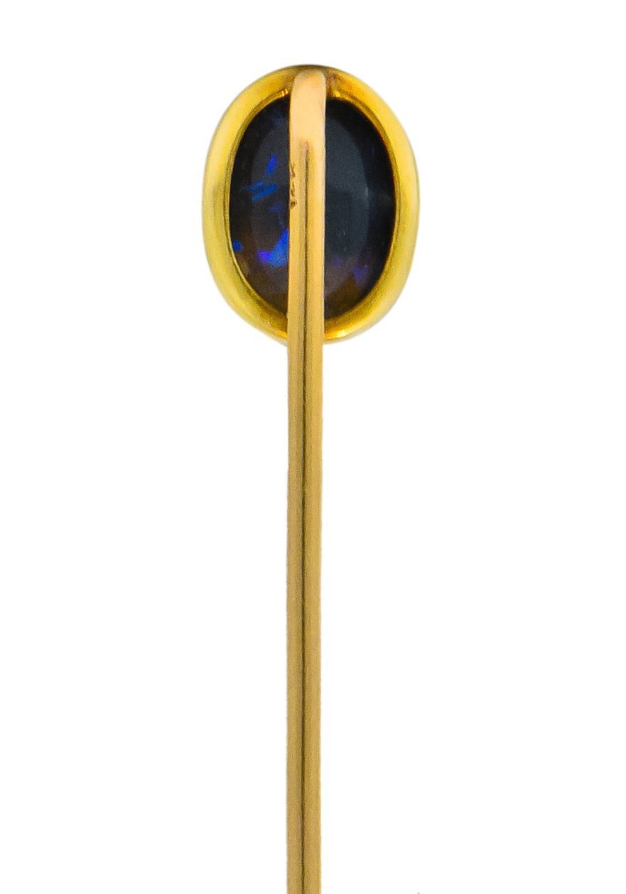 Art Nouveau Vibrant Black Opal 14 Karat Gold Stickpin - Wilson's Estate Jewelry