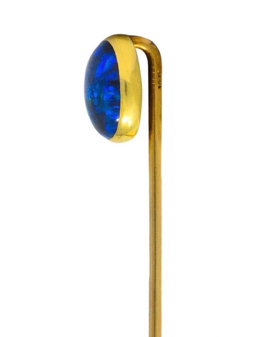 Art Nouveau Vibrant Black Opal 14 Karat Gold Stickpin - Wilson's Estate Jewelry