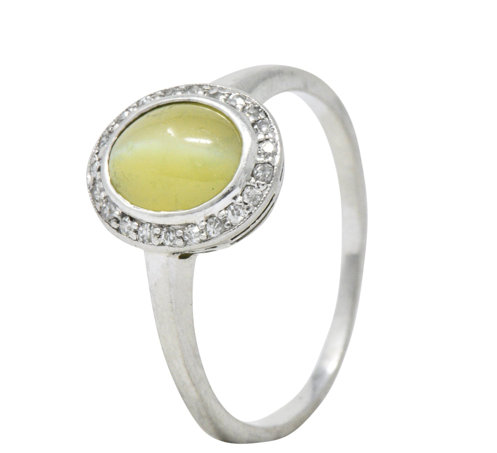 Bailey Banks & Biddle 2.30 CTW Cat’s Eye Chrysoberyl Diamond Platinum Halo Ring Wilson's Estate Jewelry
