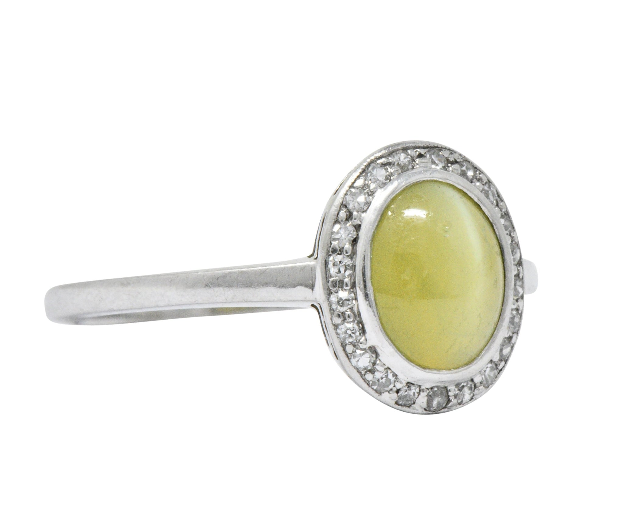 Bailey Banks & Biddle 2.30 CTW Cat’s Eye Chrysoberyl Diamond Platinum Halo Ring Wilson's Estate Jewelry