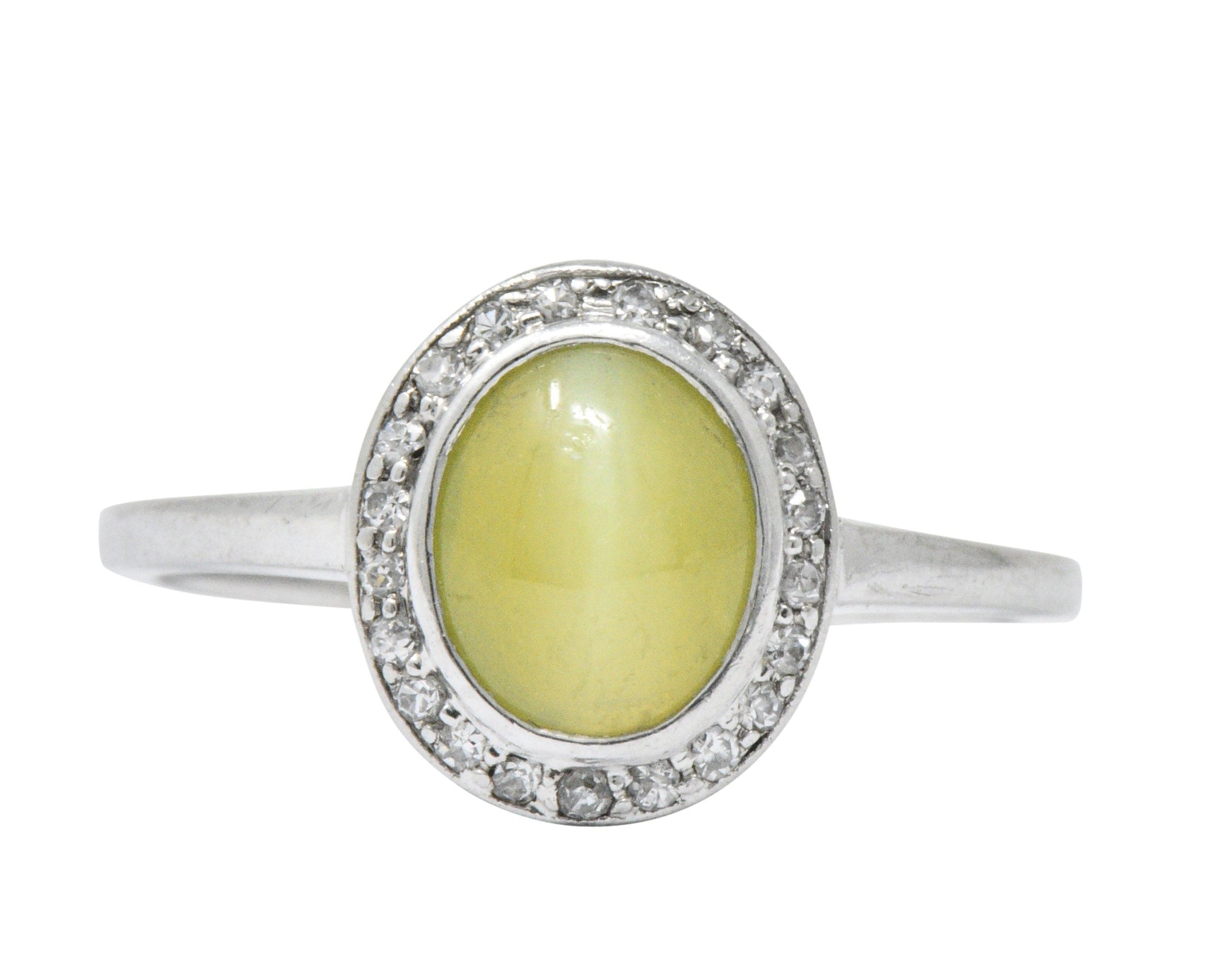 Bailey Banks & Biddle 2.30 CTW Cat’s Eye Chrysoberyl Diamond Platinum Halo Ring Wilson's Estate Jewelry