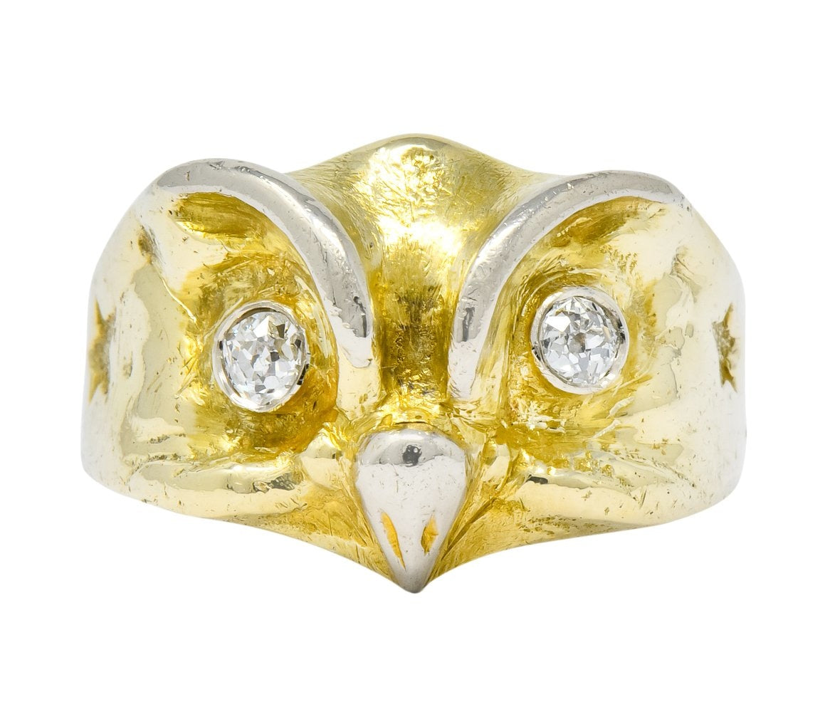 Bailey Banks & Biddle Victorian Diamond 14 Karat Gold Owl Ring - Wilson's Estate Jewelry
