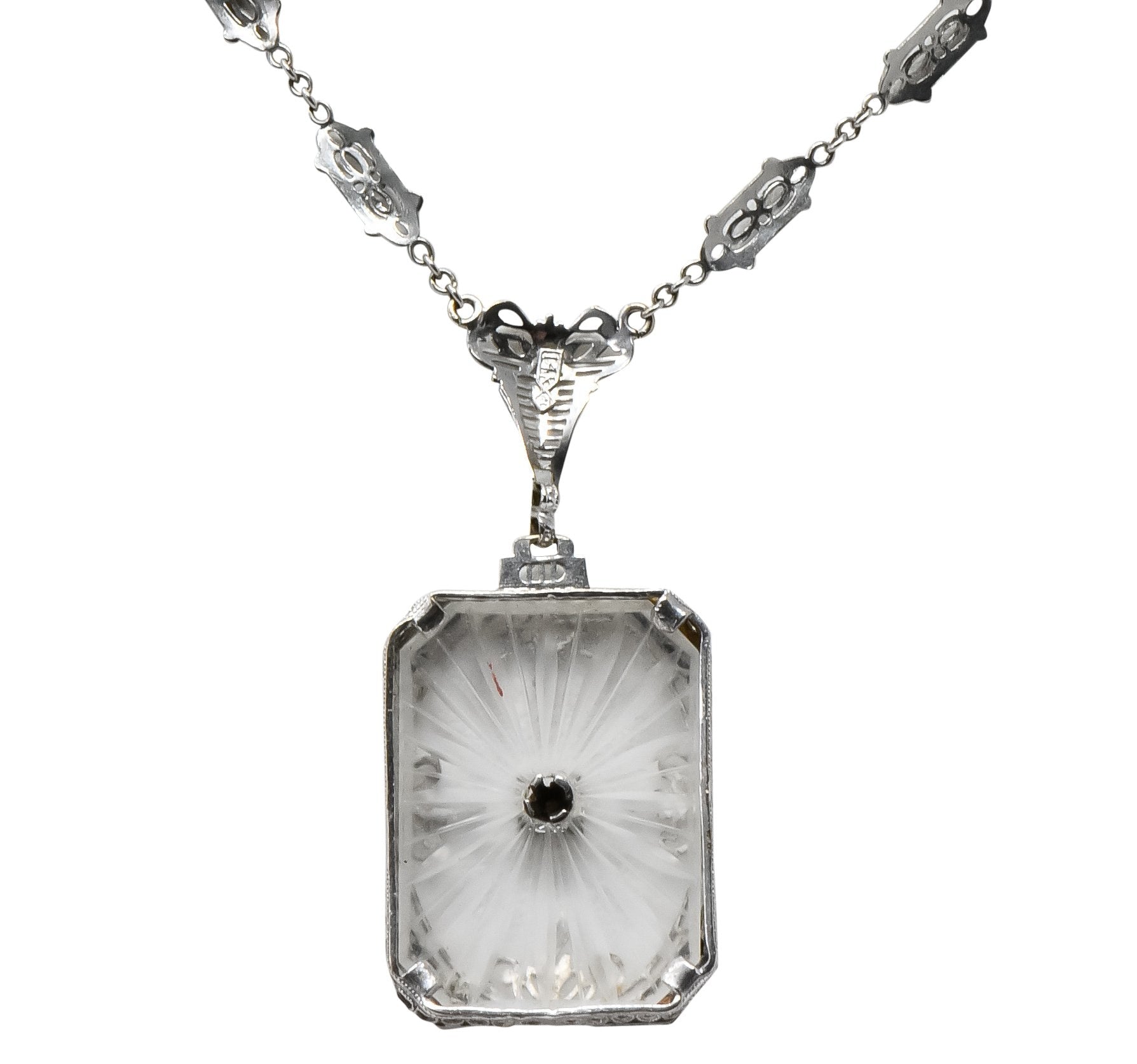 Balogh Art Deco Camphor Glass Diamond 14 Karat White Gold Necklace - Wilson's Estate Jewelry
