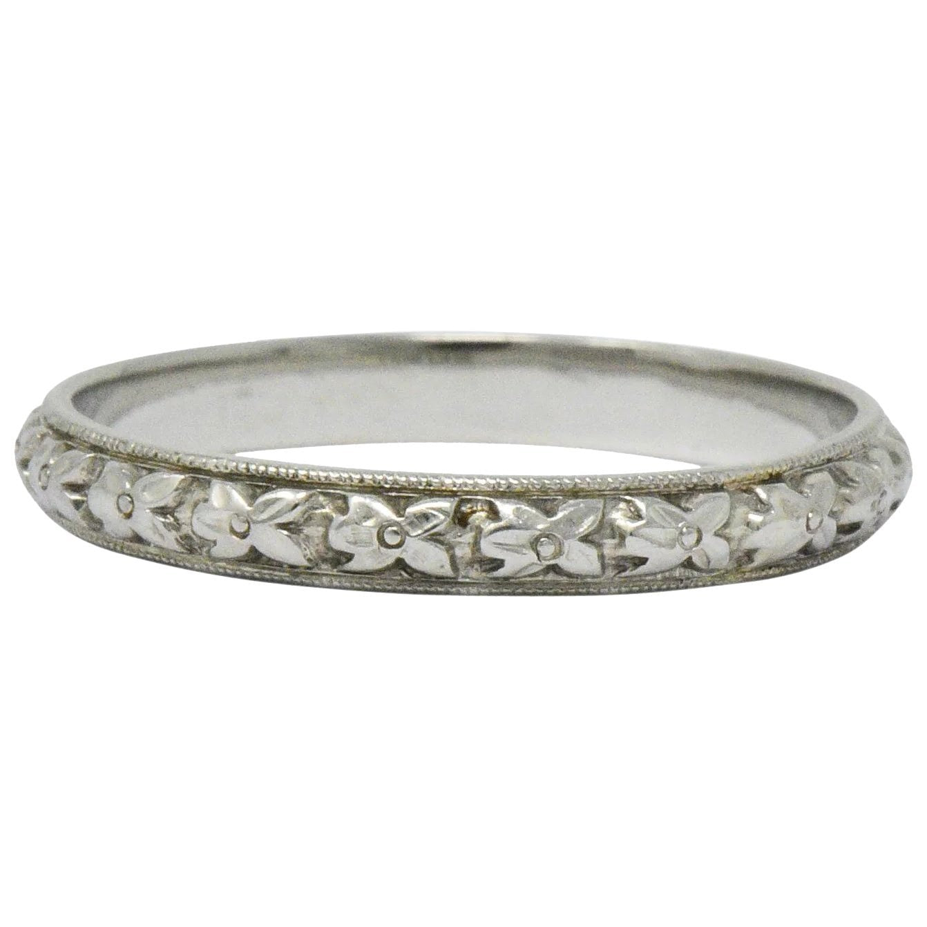 Belaisi Orange Blossom Art Deco 14 Karat White Gold Wedding Band Ring Wilson's Estate Jewelry