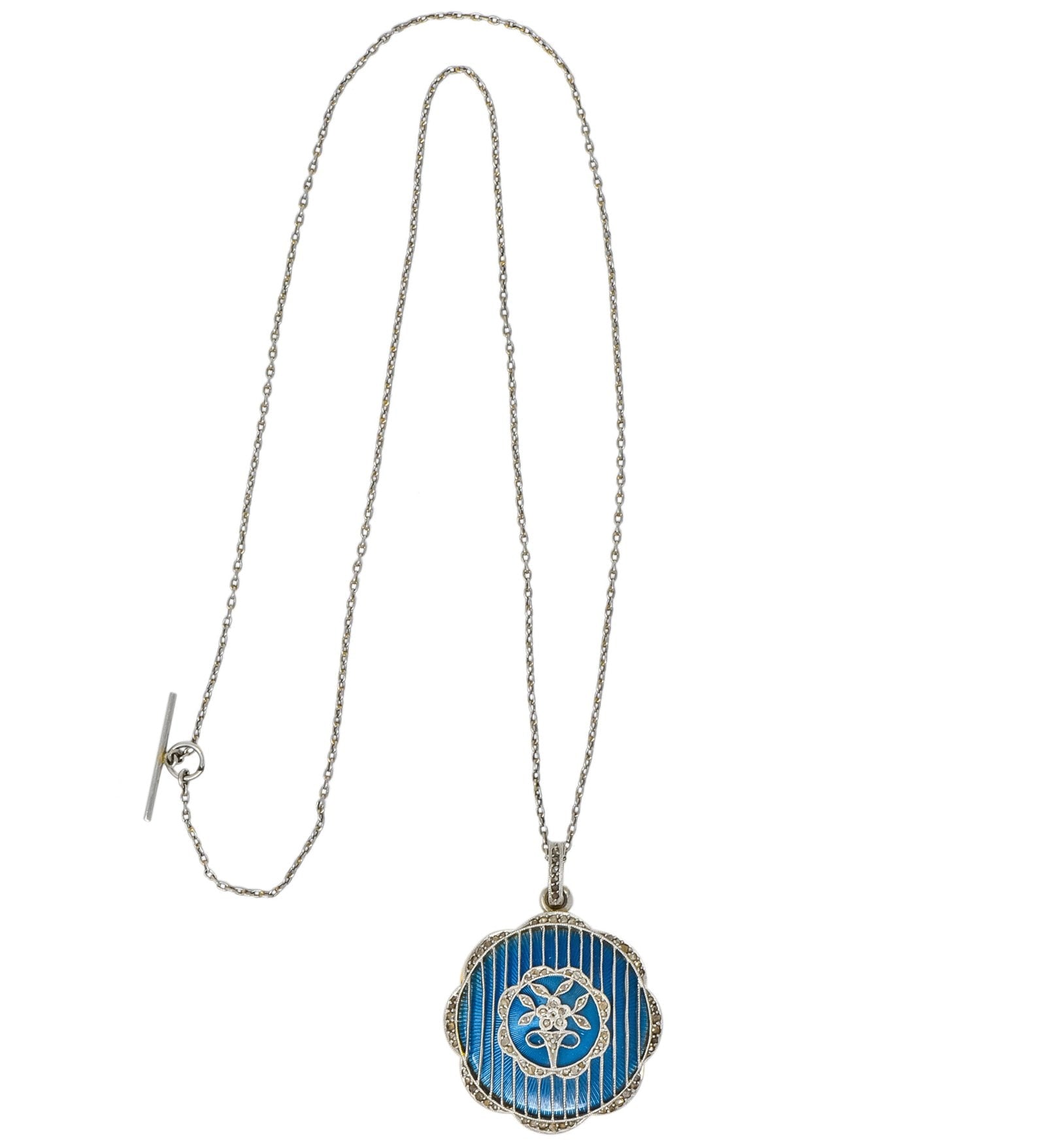 Belle Époque Enamel Diamond Platinum-Topped 18 Karat Gold French Lariat Pendant Necklace - Wilson's Estate Jewelry