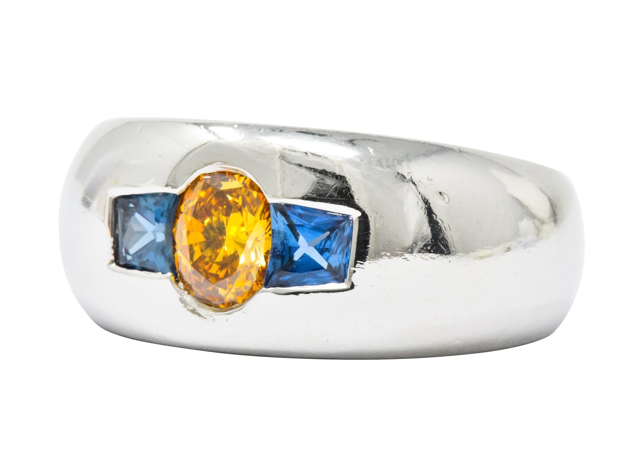 Vintage 1.19 CTW Fancy Intense Yellow-Orange Diamond Sapphire Platinum Men's Band Ring GIA Wilson's Estate Jewelry