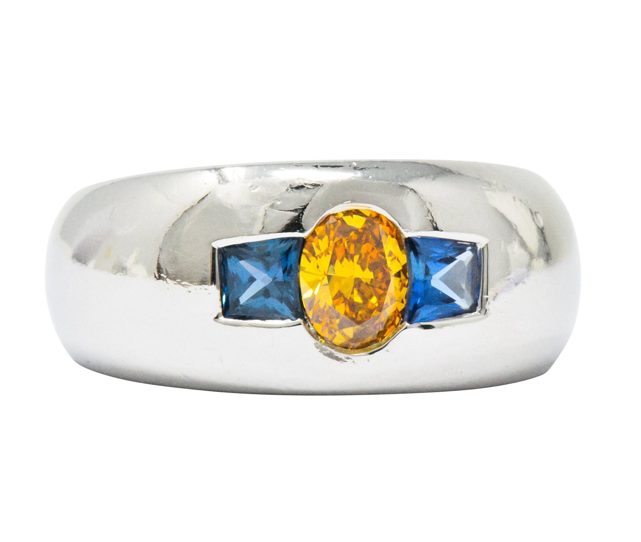 Vintage 1.19 CTW Fancy Intense Yellow-Orange Diamond Sapphire Platinum Men's Band Ring GIA Wilson's Estate Jewelry