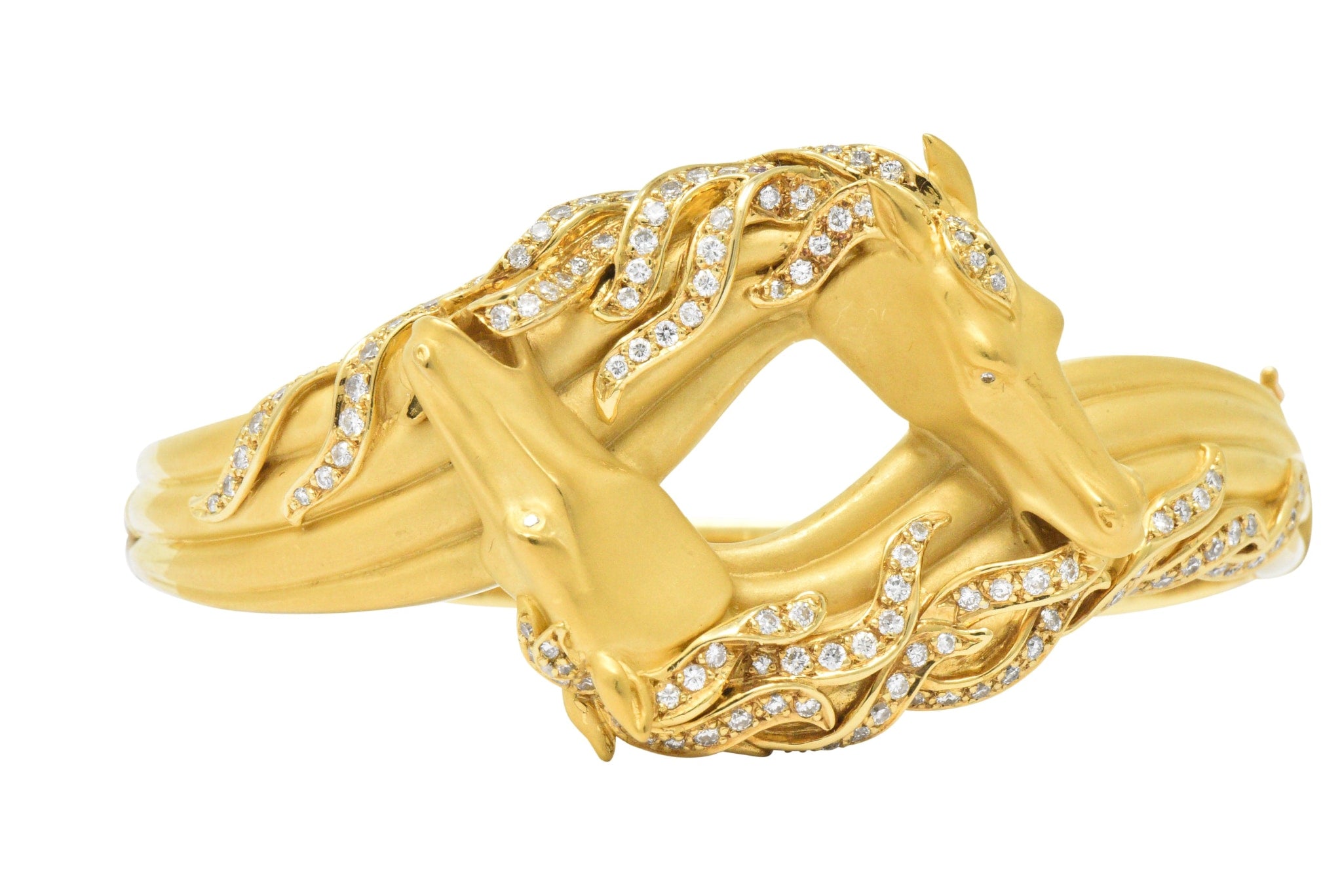 Carrera Y Carrera Ecuestre 1.45 CTW Diamond 18 Karat Horse Gold Bangle Bracelet Wilson's Estate Jewelry