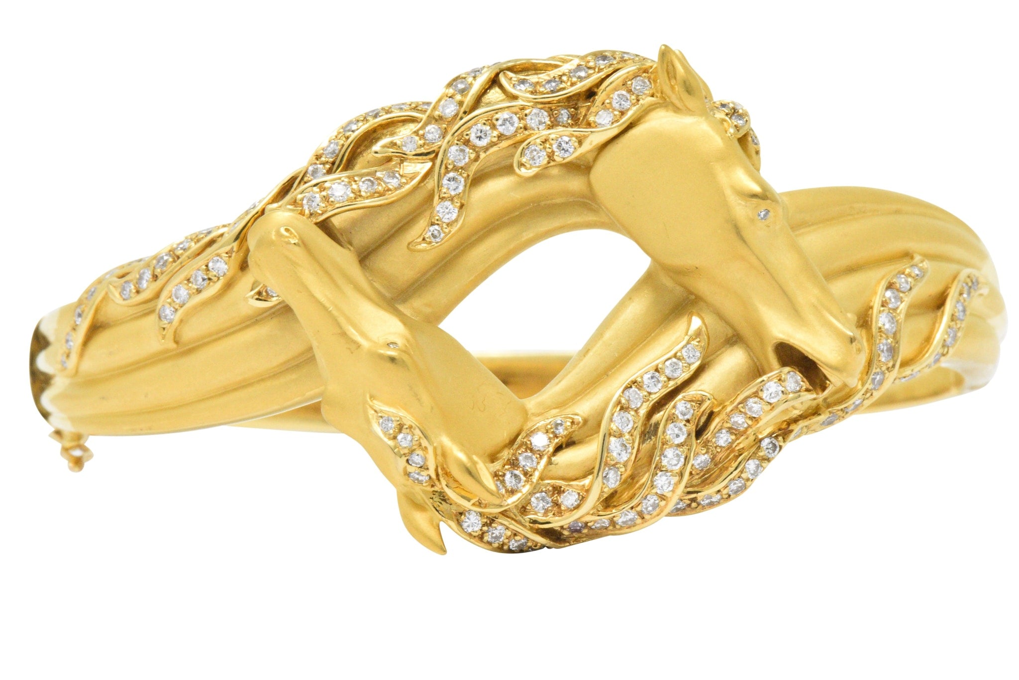 Carrera Y Carrera Ecuestre 1.45 CTW Diamond 18 Karat Horse Gold Bangle Bracelet Wilson's Estate Jewelry